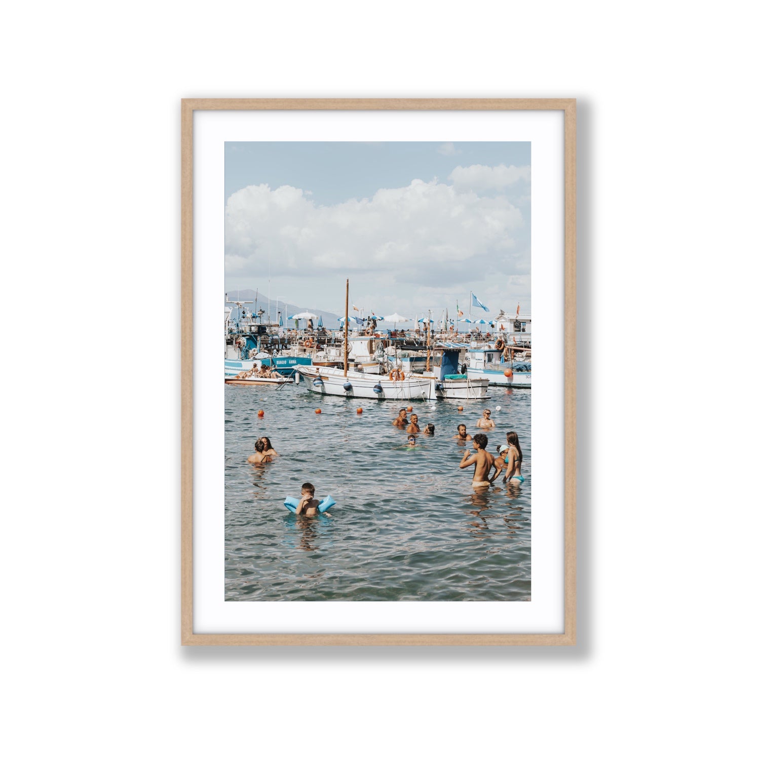 Vacanze Italiane Sorrento Italian coastal wall art Extra Large fine art print in natural oak frame with matboard