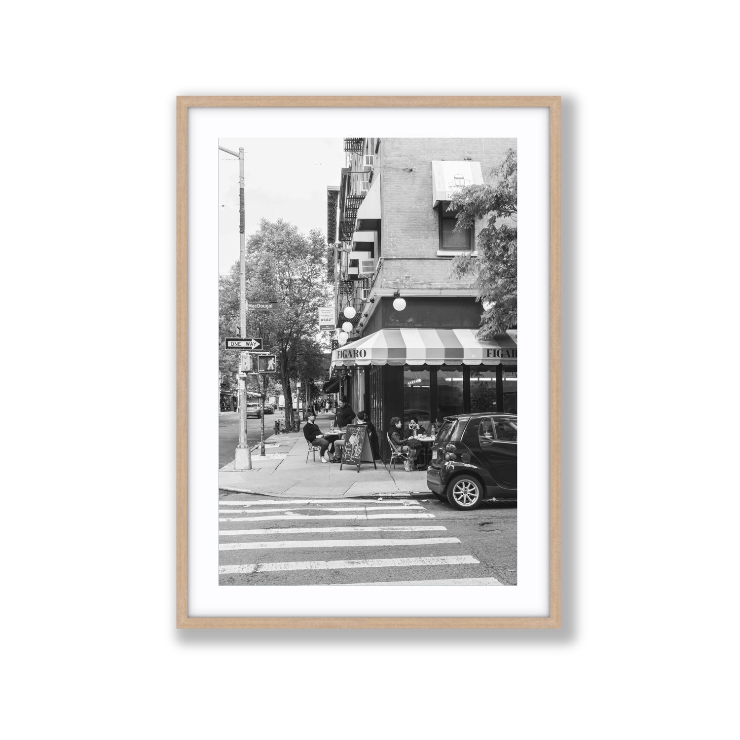 Figaro New York NYC Black & White wall art Extra Large fine art print in natural oak frame with matboard