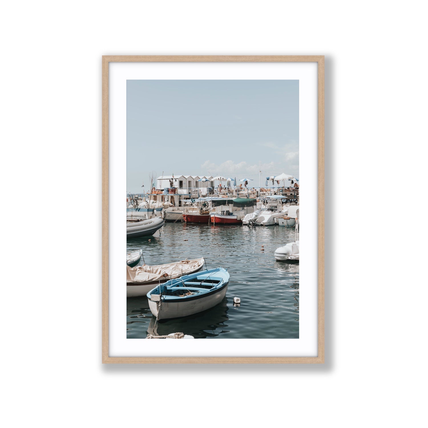 Harbour Hues Sorrento coastal Carousel wall art Extra Large fine art print in natural oak frame with matboard