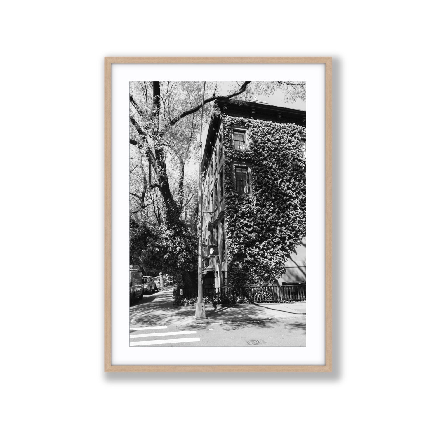 Vertical Garden New York NYC Black & White wall art Extra Large fine art print in natural oak frame with matboard