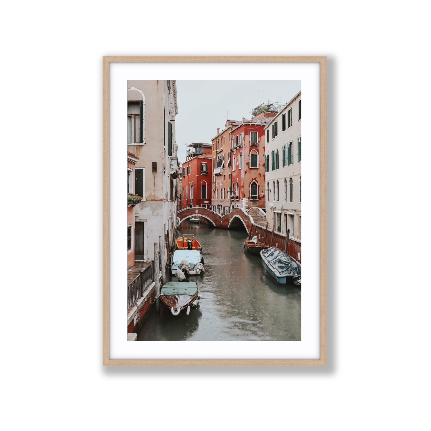 City of Water Venice Italian Mediterranean decor wall art Extra Large fine art print in natural oak frame with matboard
