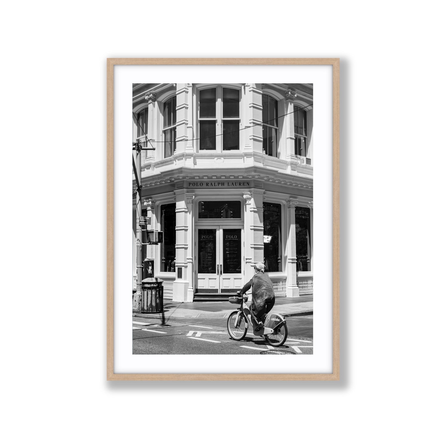 Downtown Rider New York NYC Black & White wall art Extra Large fine art print in natural oak frame with matboard