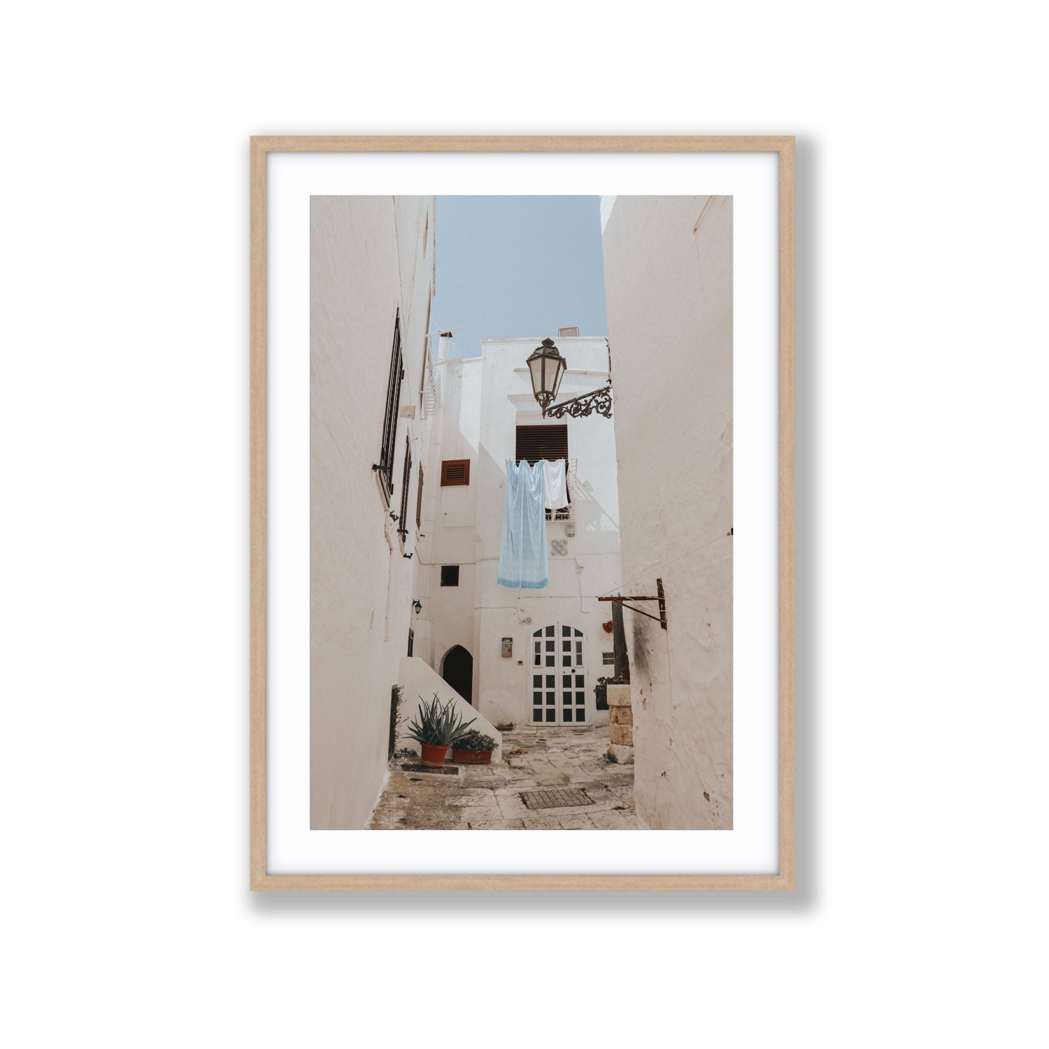 Laundry Day fine art print, Puglia, Italy, Extra Large, Natural Oak Frame · Matboard, Fine Art Print