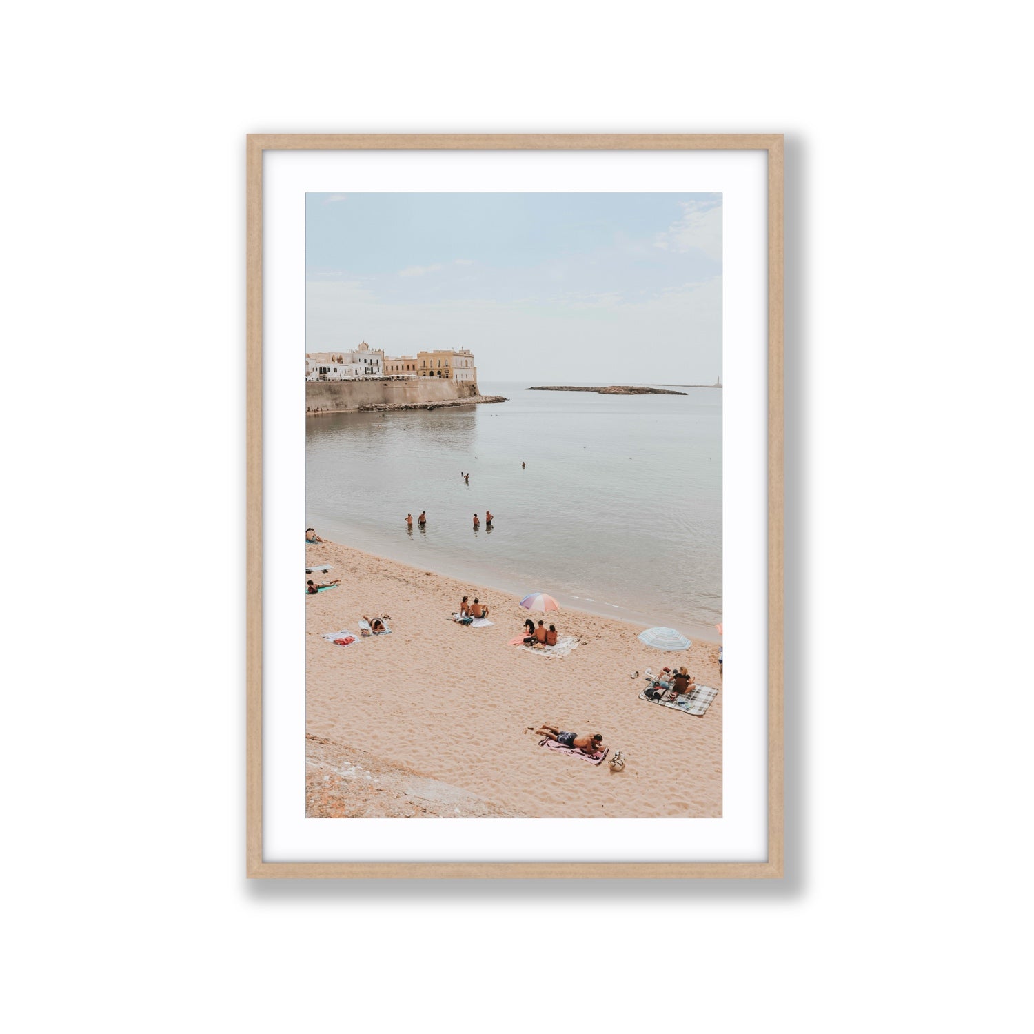 Spiaggia della Purita Puglia coastal art print Extra Large fine art print in natural oak frame with matboard