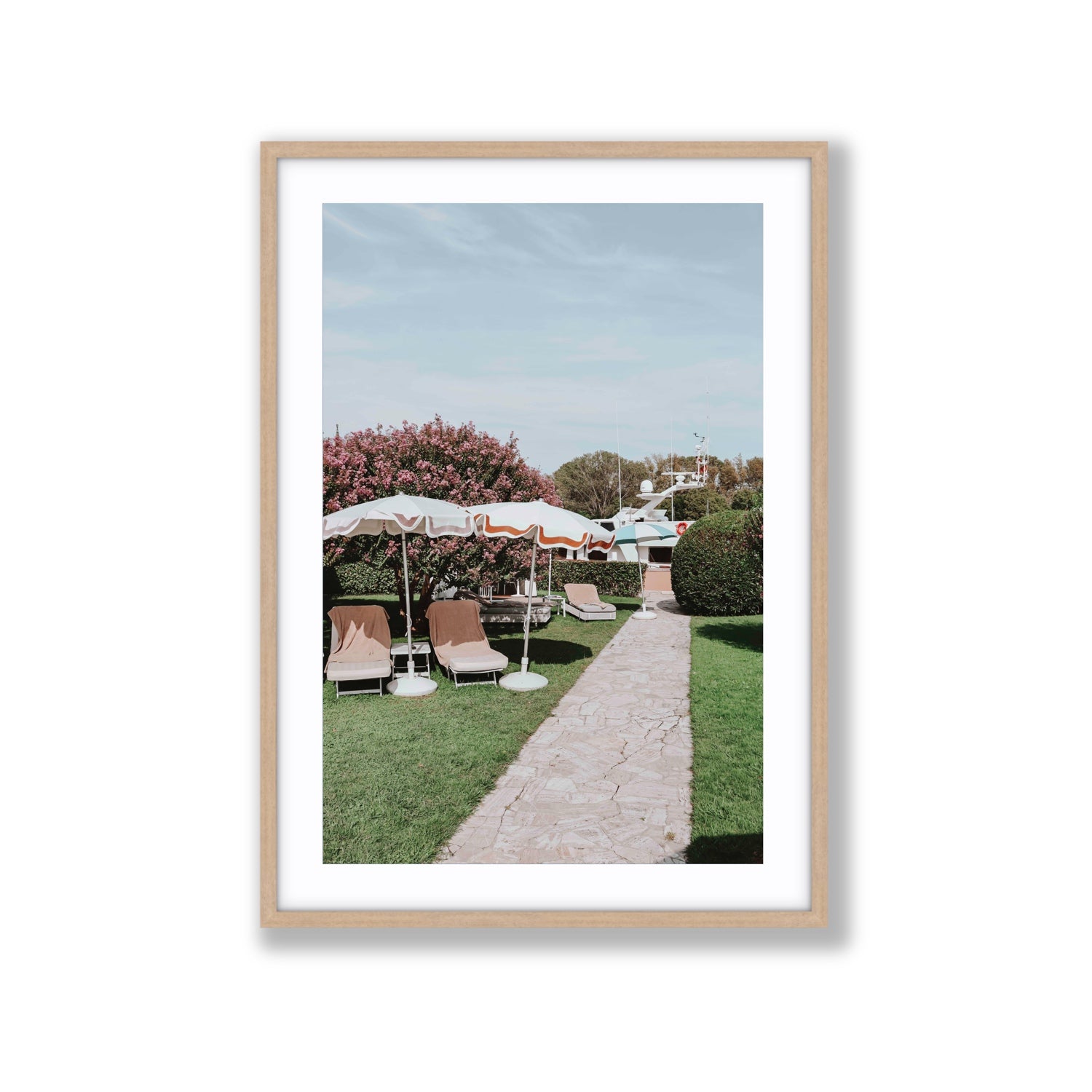 A Bellini Awaits Venice Italian wall art Extra Large fine art print in natural oak frame with matboard