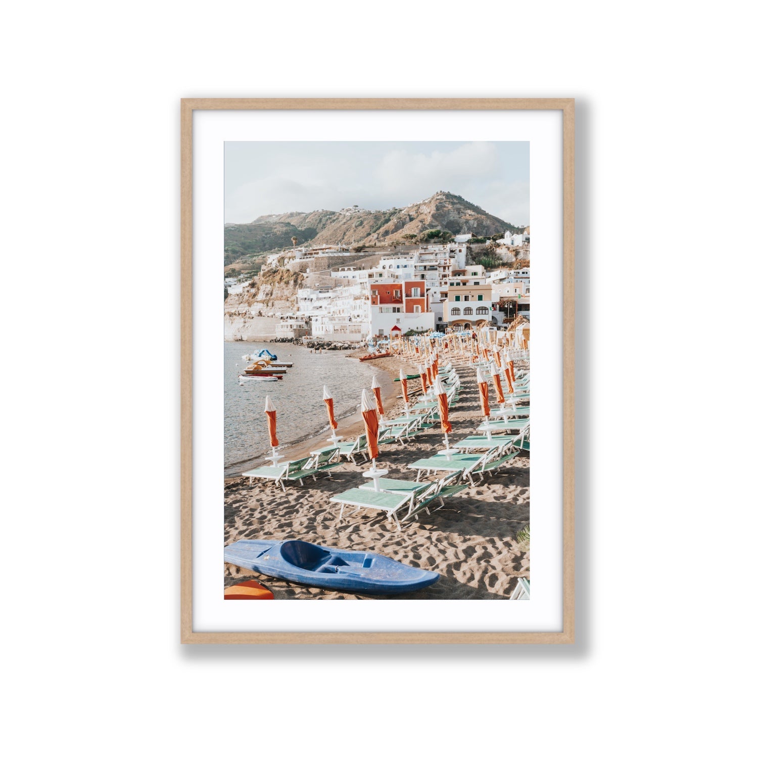 L'Isola del Paradiso Ischia Mediterranean wall art Extra Large fine art print in natural oak frame with matboard