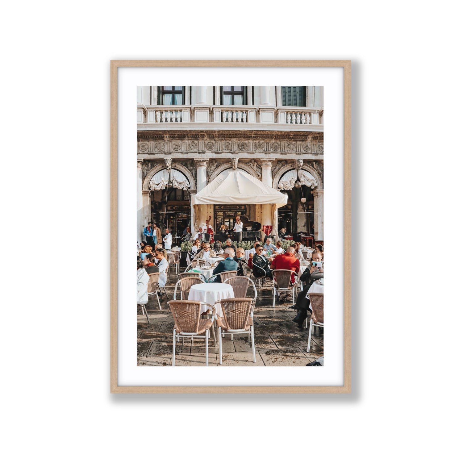Piazza San Marco Venice Italian wall art Extra Large fine art print in natural oak frame with matboard