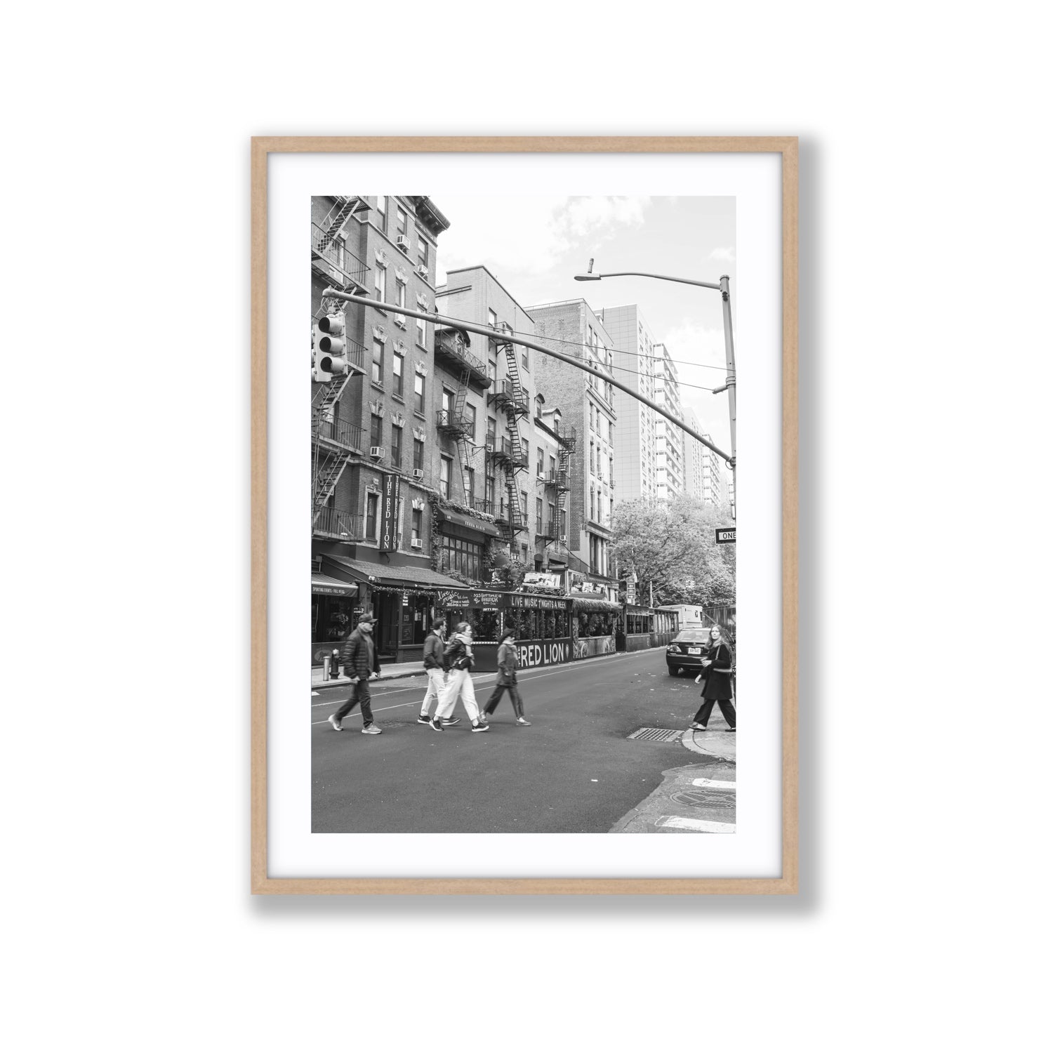 Spectral Streets New York NYC Black & White wall art Extra Large fine art print in natural oak frame with matboard
