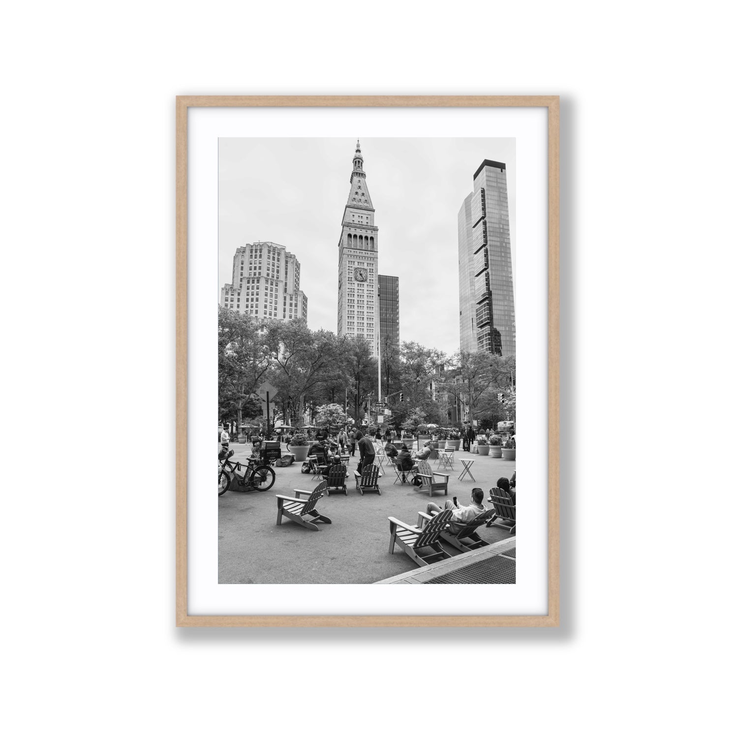 Timeless New York New York NYC Black & White wall art Extra Large fine art print in natural oak frame with matboard