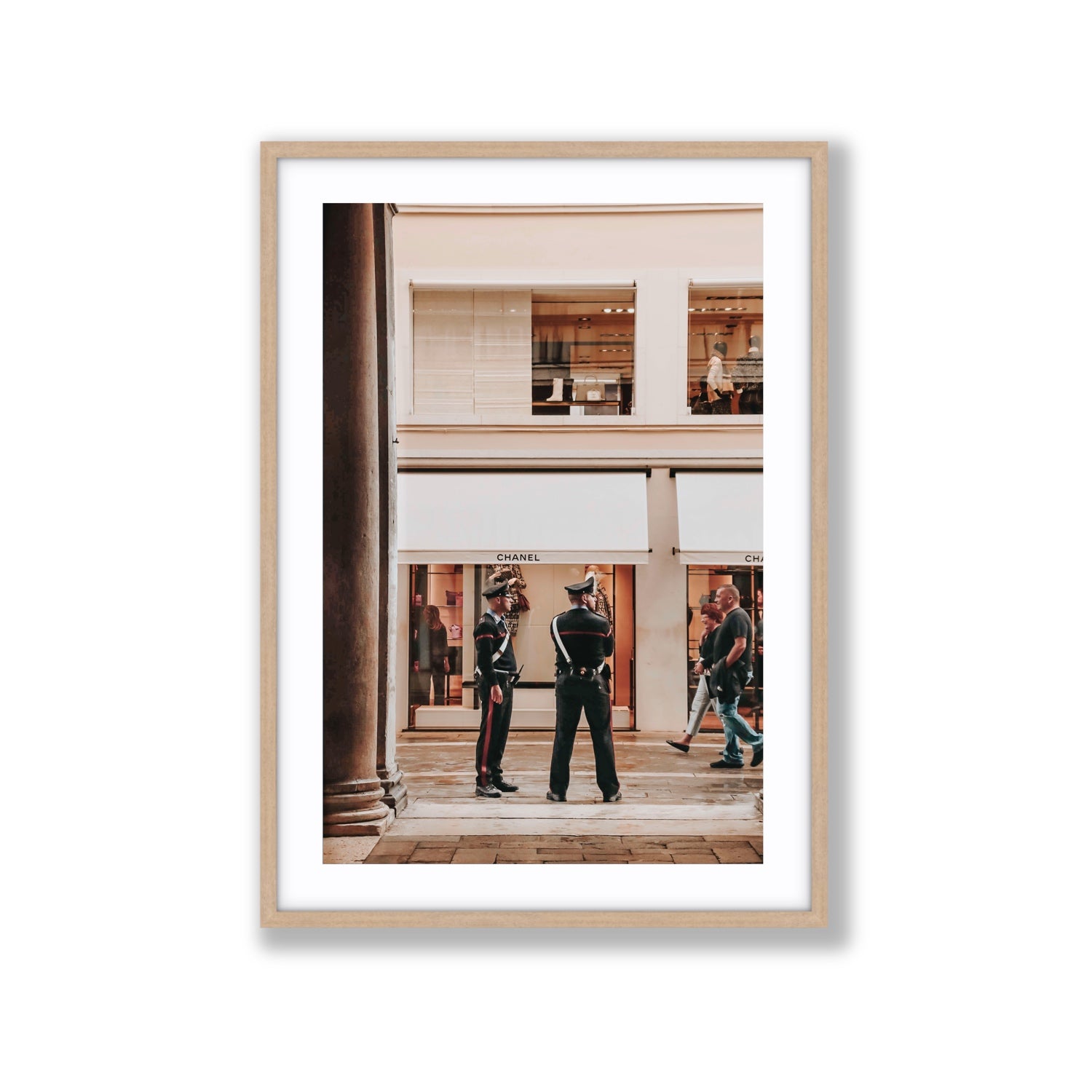 Style Police Venice Italian wall art Extra Large fine art print in natural oak frame with matboard