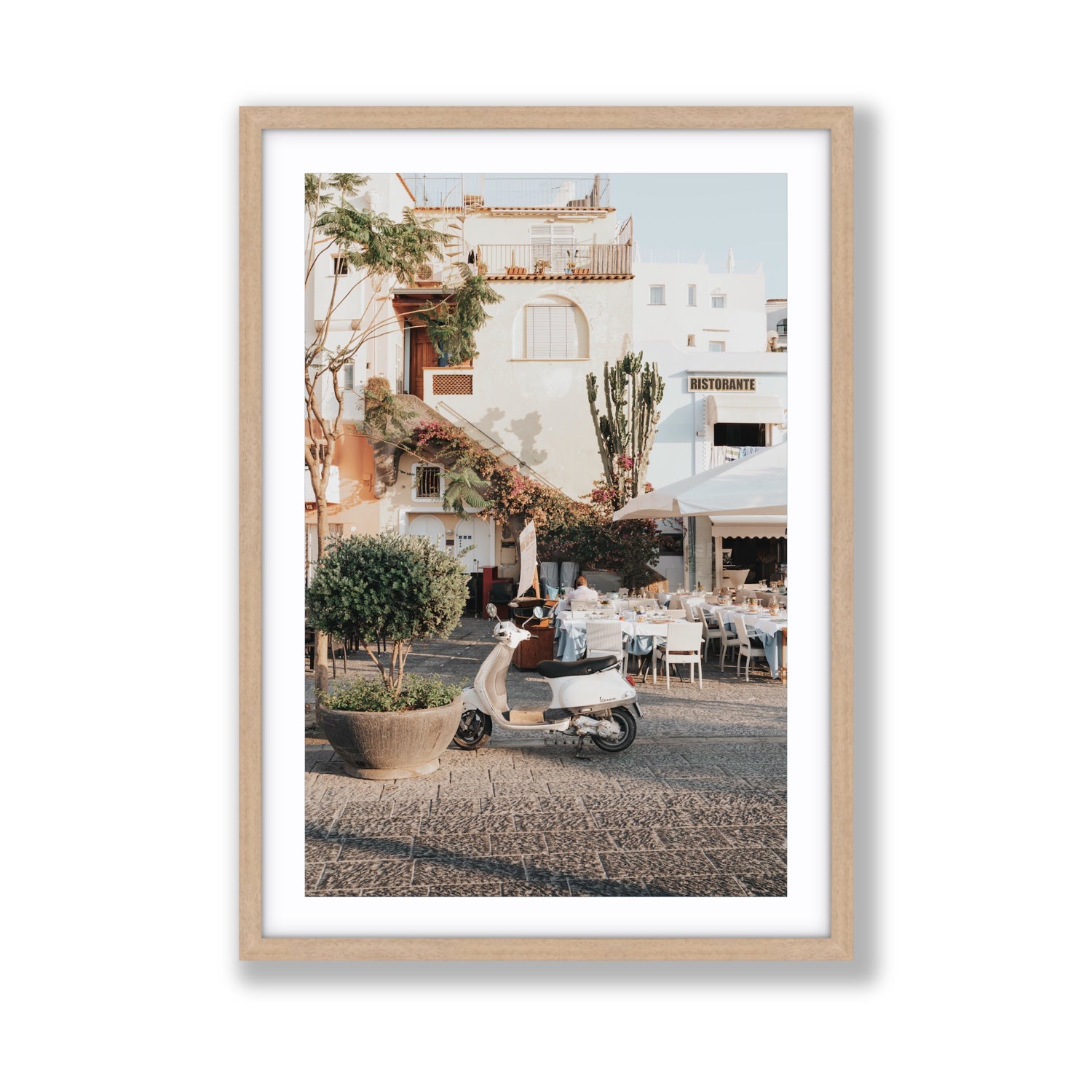 Ristorante Ischia Italian Mediterranean decor wall art Giant fine art print in natural oak frame with matboard