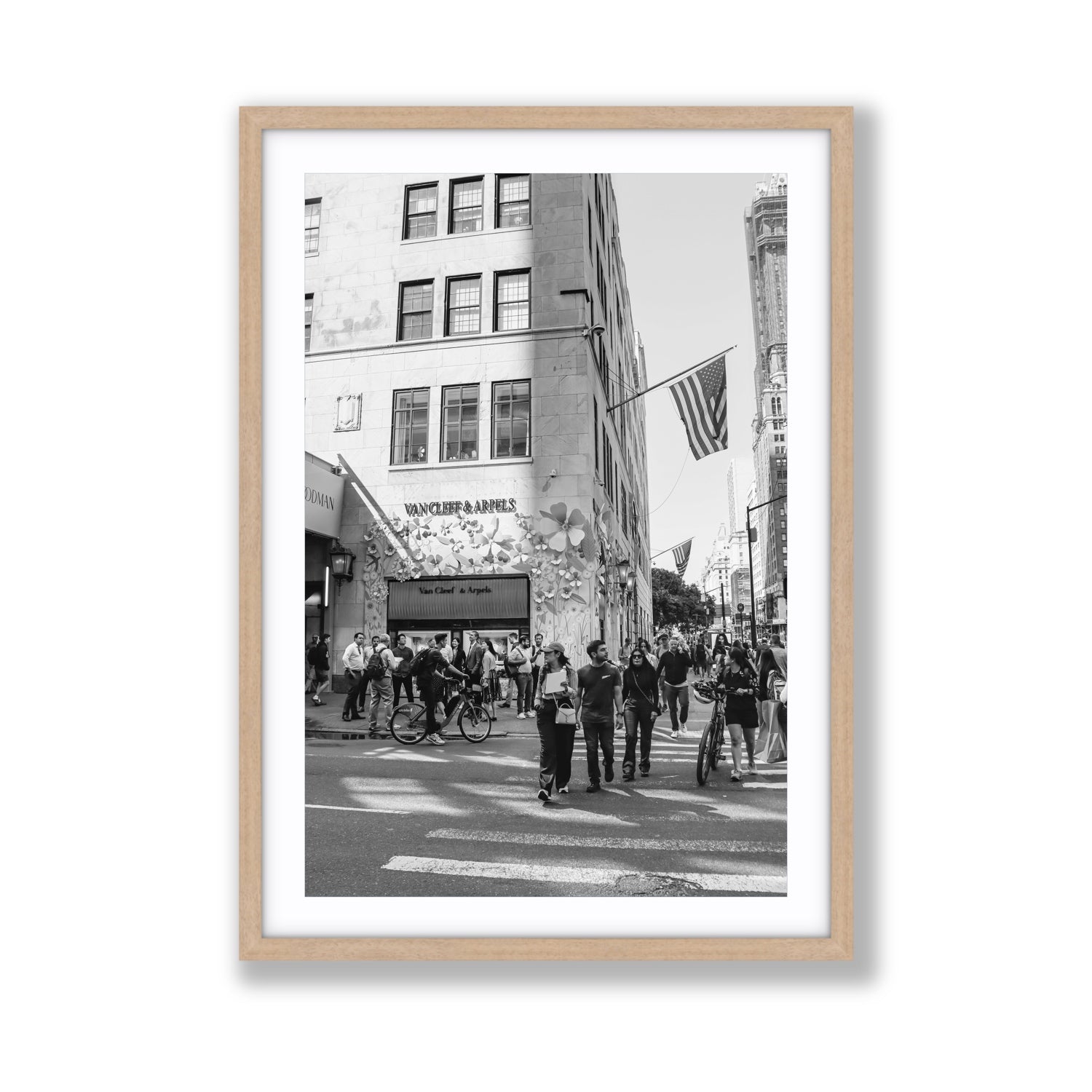 Sidewalk Shuffle New York NYC Black & White wall art Giant fine art print in natural oak frame with matboard