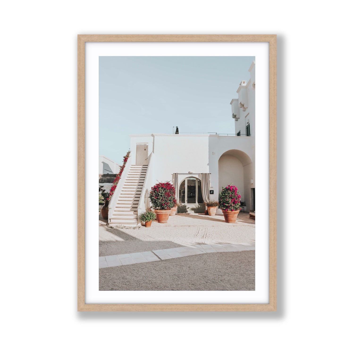 Scala Fiorita Puglia Mediterranean wall art Giant fine art print in natural oak frame with matboard