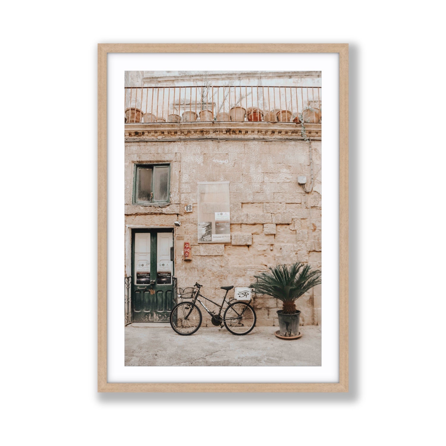 Golden Facades Puglia Lecce Italian wall art Giant fine art print in natural oak frame with matboard