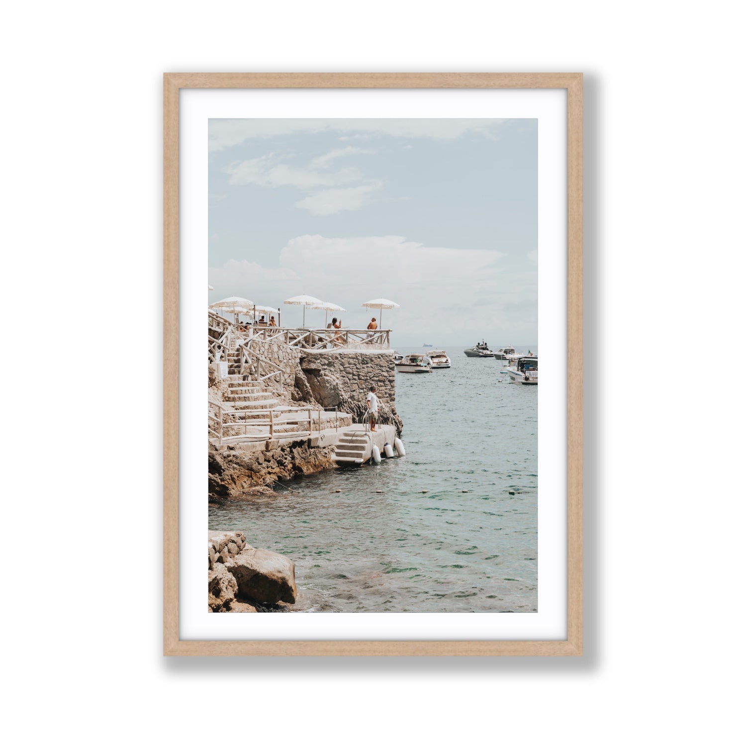 Pier Patrol fine art print, Nerano, Italy, Giant, Natural Oak Frame · Matboard, Fine Art Print