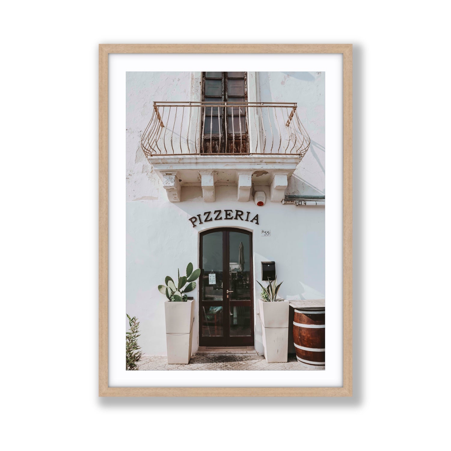 Pizzeria Puglia Italian wall art Giant fine art print in natural oak frame with matboard