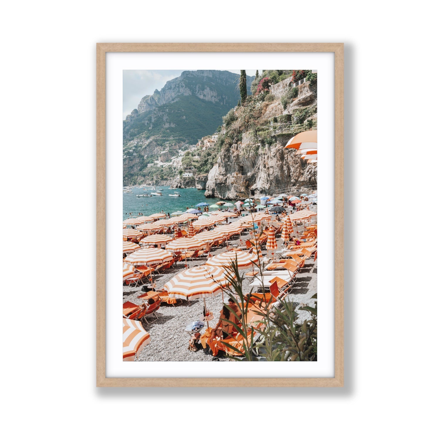 Bagni d'Arienzo Positano decor wall art Giant fine art print in natural oak frame with matboard