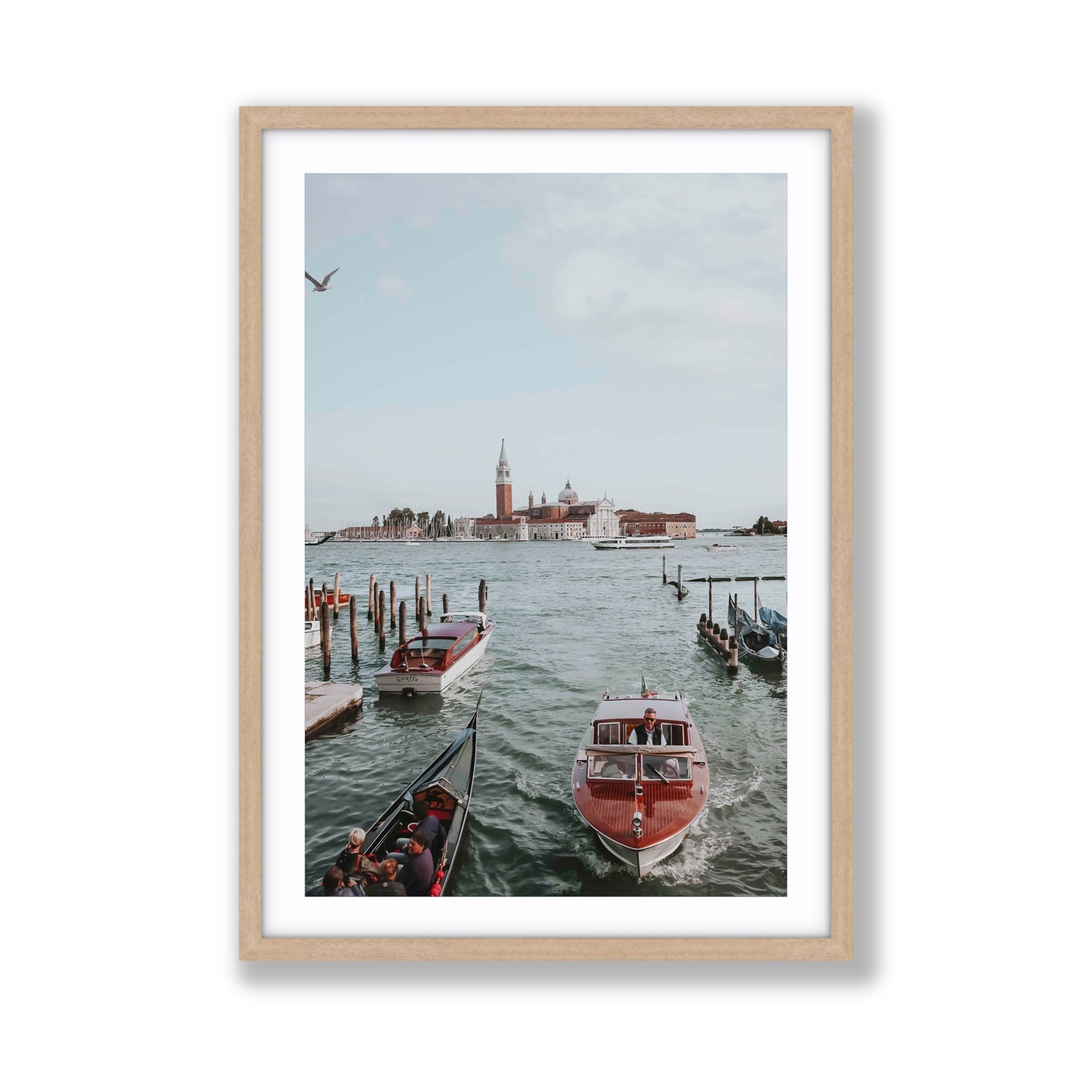 Galleggiante Venice Italian wall art Giant fine art print in natural oak frame with matboard