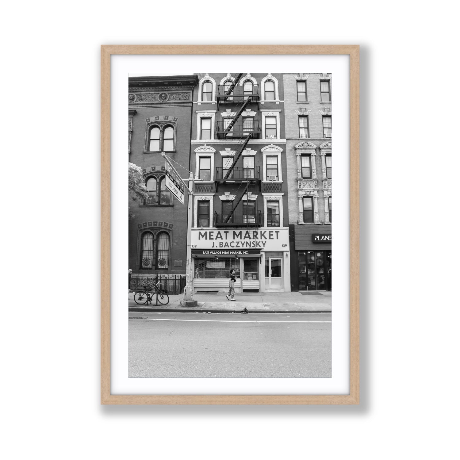 Vertical Village New York NYC Black & White wall art Giant fine art print in natural oak frame with matboard