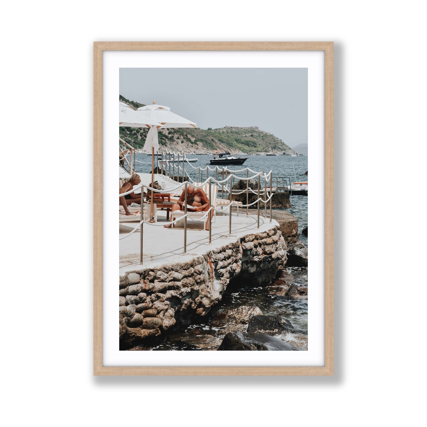 Nonno e Nonna Tuscany coastal Italian wall art Giant fine art print in natural oak frame with matboard