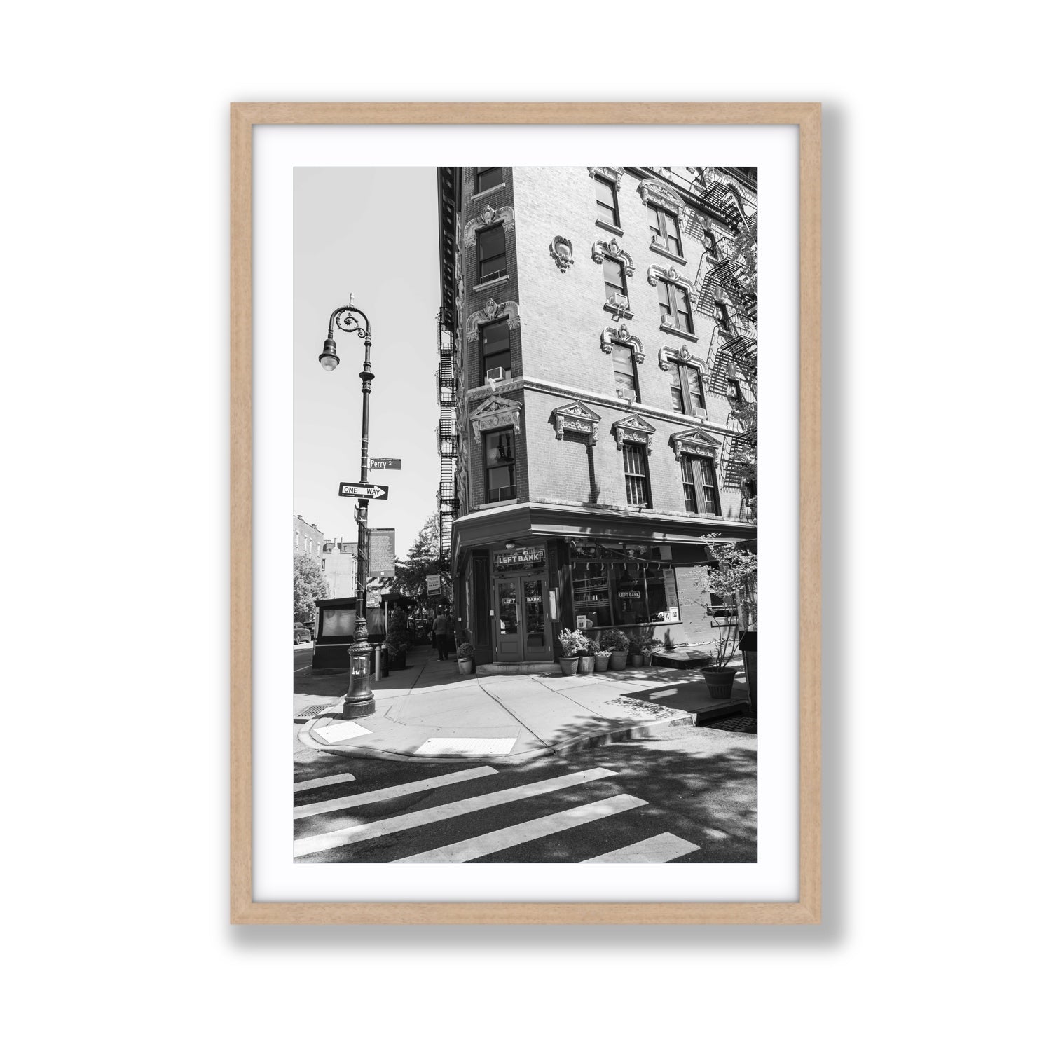 Parisian On Perry New York NYC Black & White wall art Giant fine art print in natural oak frame with matboard