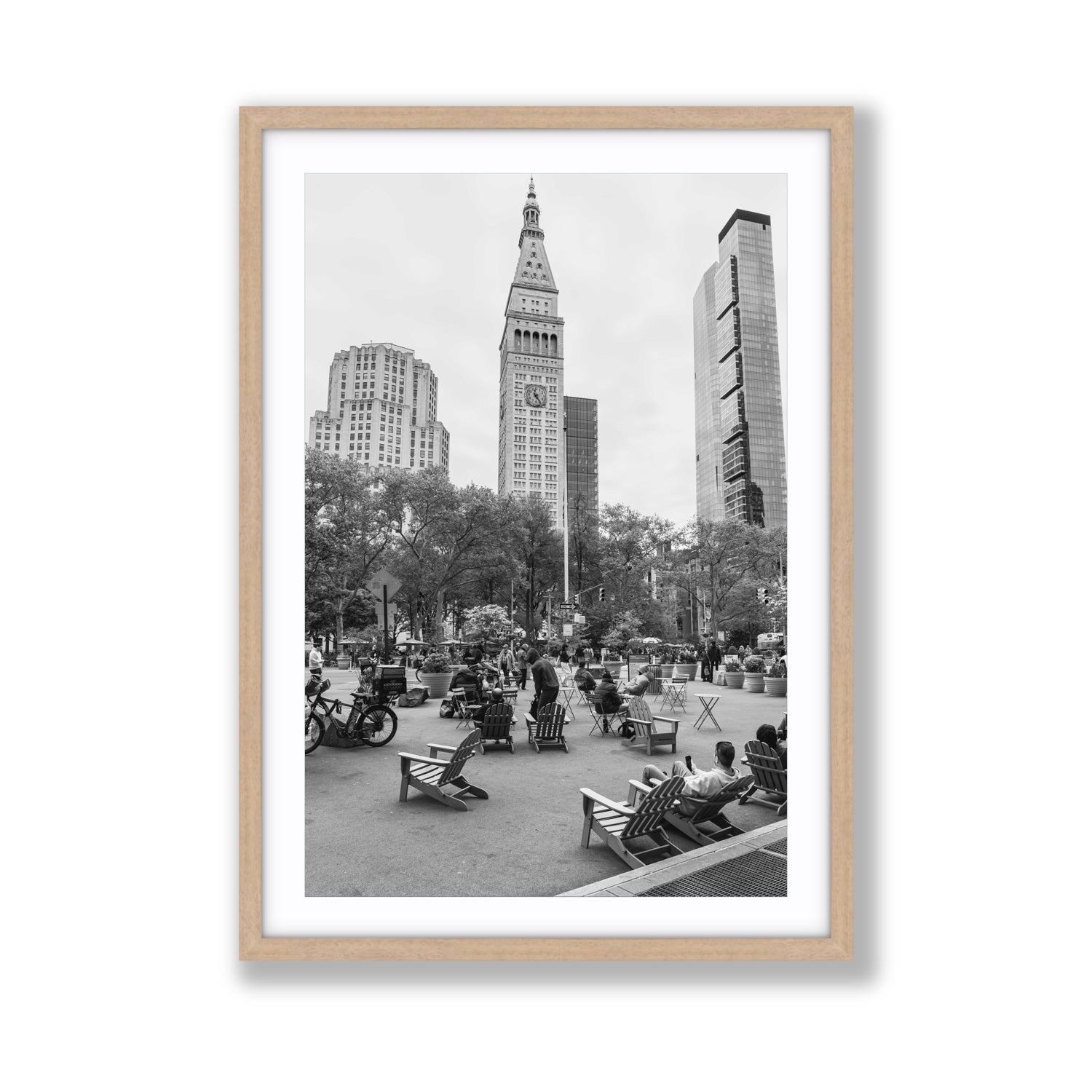 Timeless New York New York NYC Black & White wall art Giant fine art print in natural oak frame with matboard