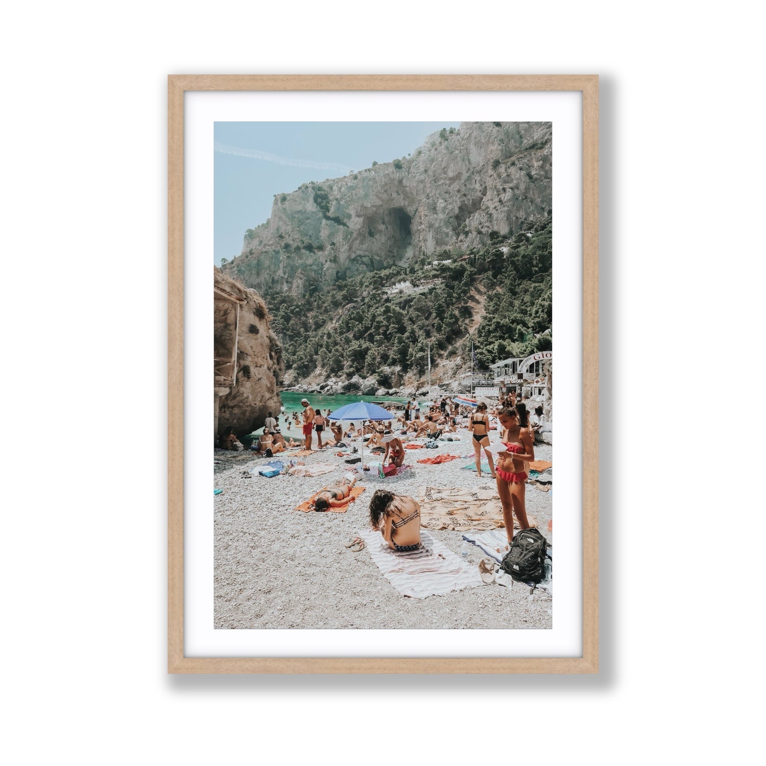 Marina Piccola Capri Mediterranean wall art Giant fine art print in natural oak frame with matboard