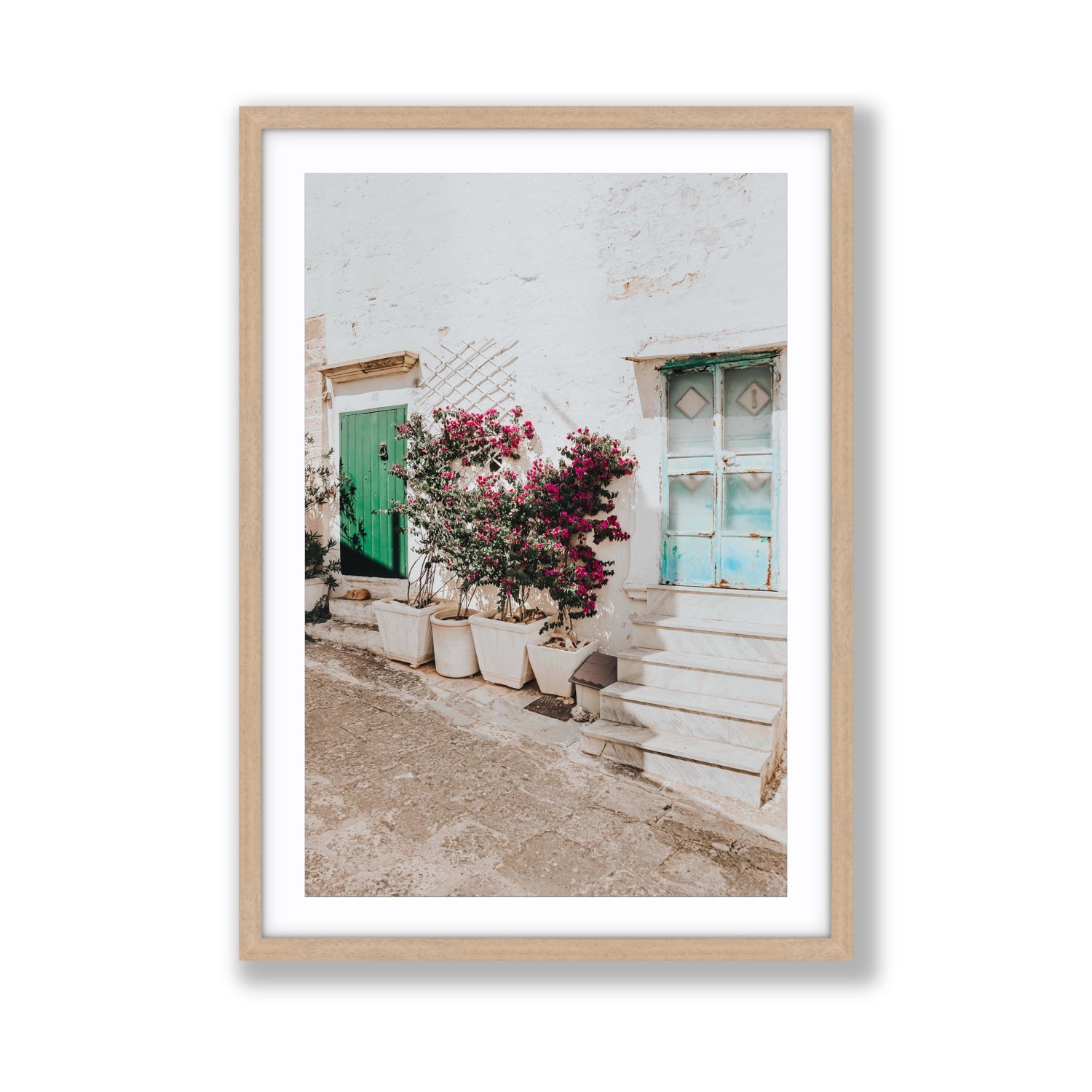 Floral Canvas Puglia Ostuni wall art Giant fine art canvas in natural oak frame