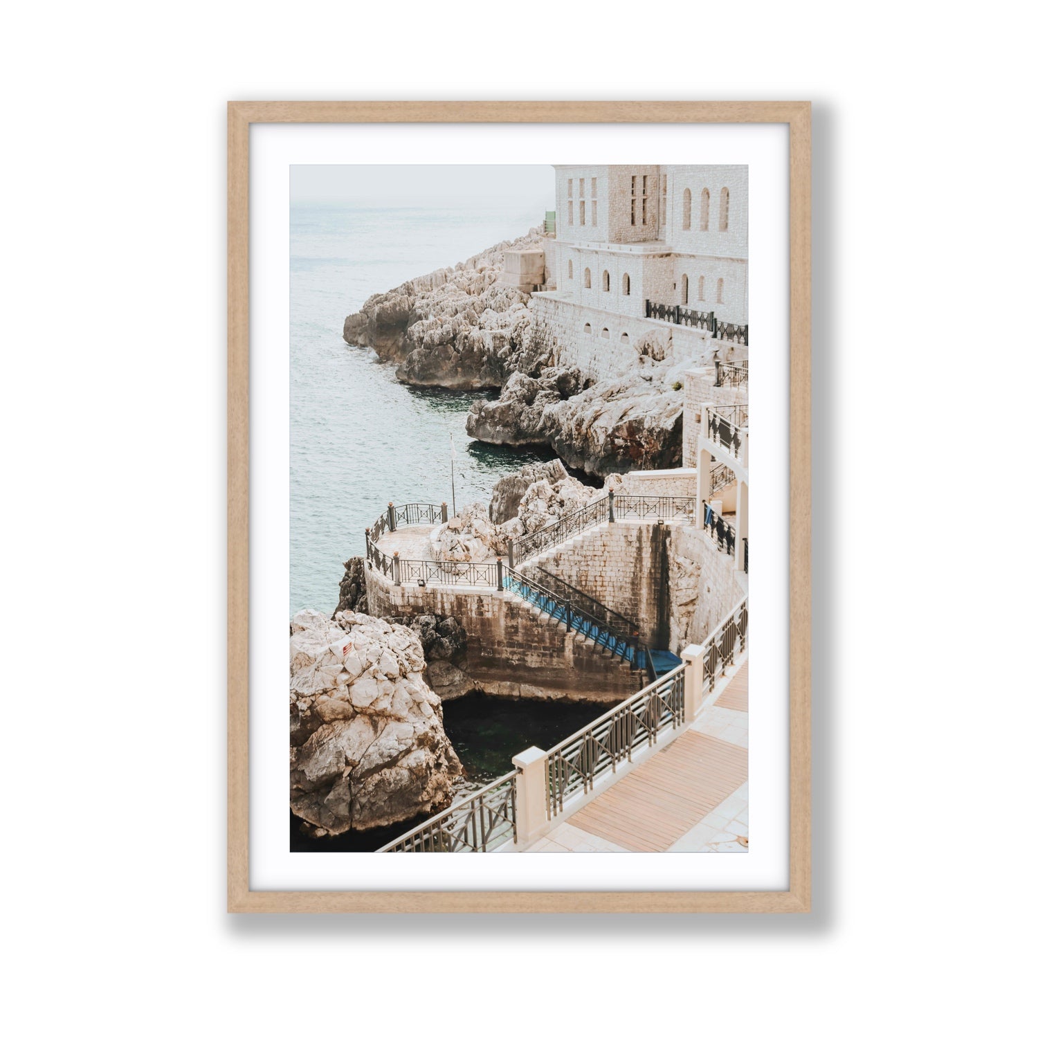 Wellness Centre Puglia coastal wall art Giant fine art print in natural oak frame with matboard