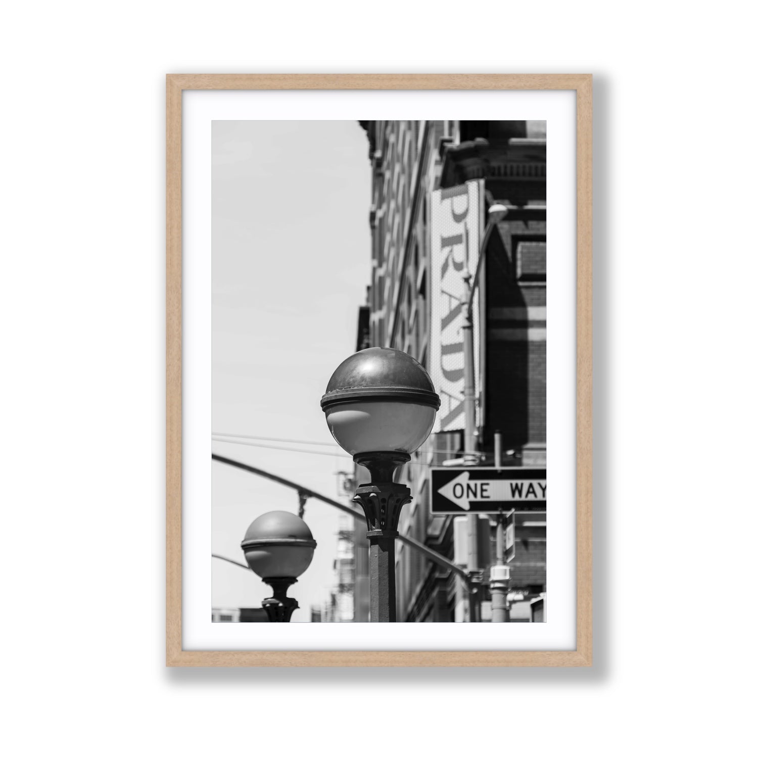 Subway Style New York NYC Black & White wall art Giant fine art print in natural oak frame with matboard