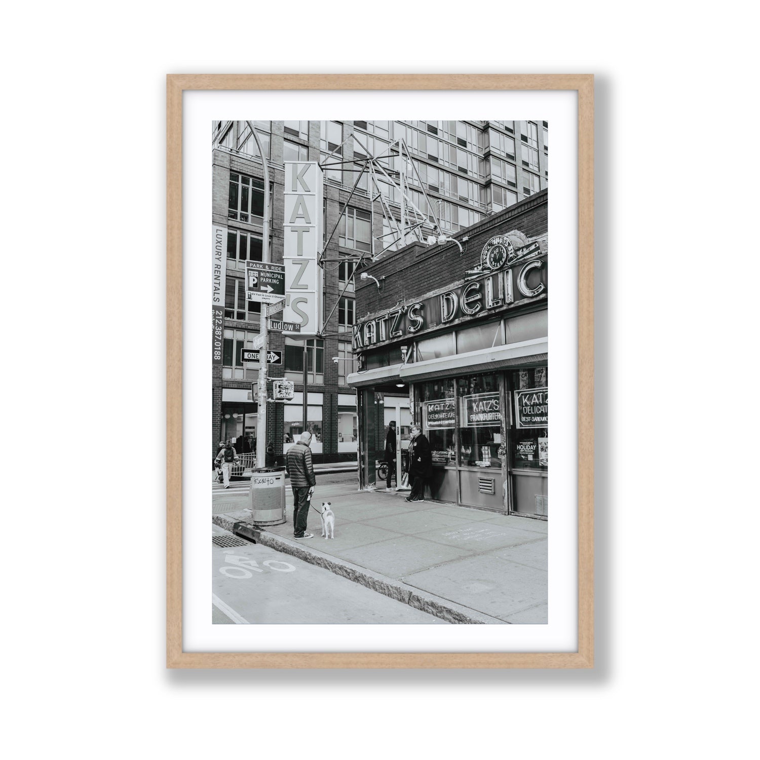 Graphite Gotham New York NYC Black & White wall art Giant fine art print in natural oak frame with matboard