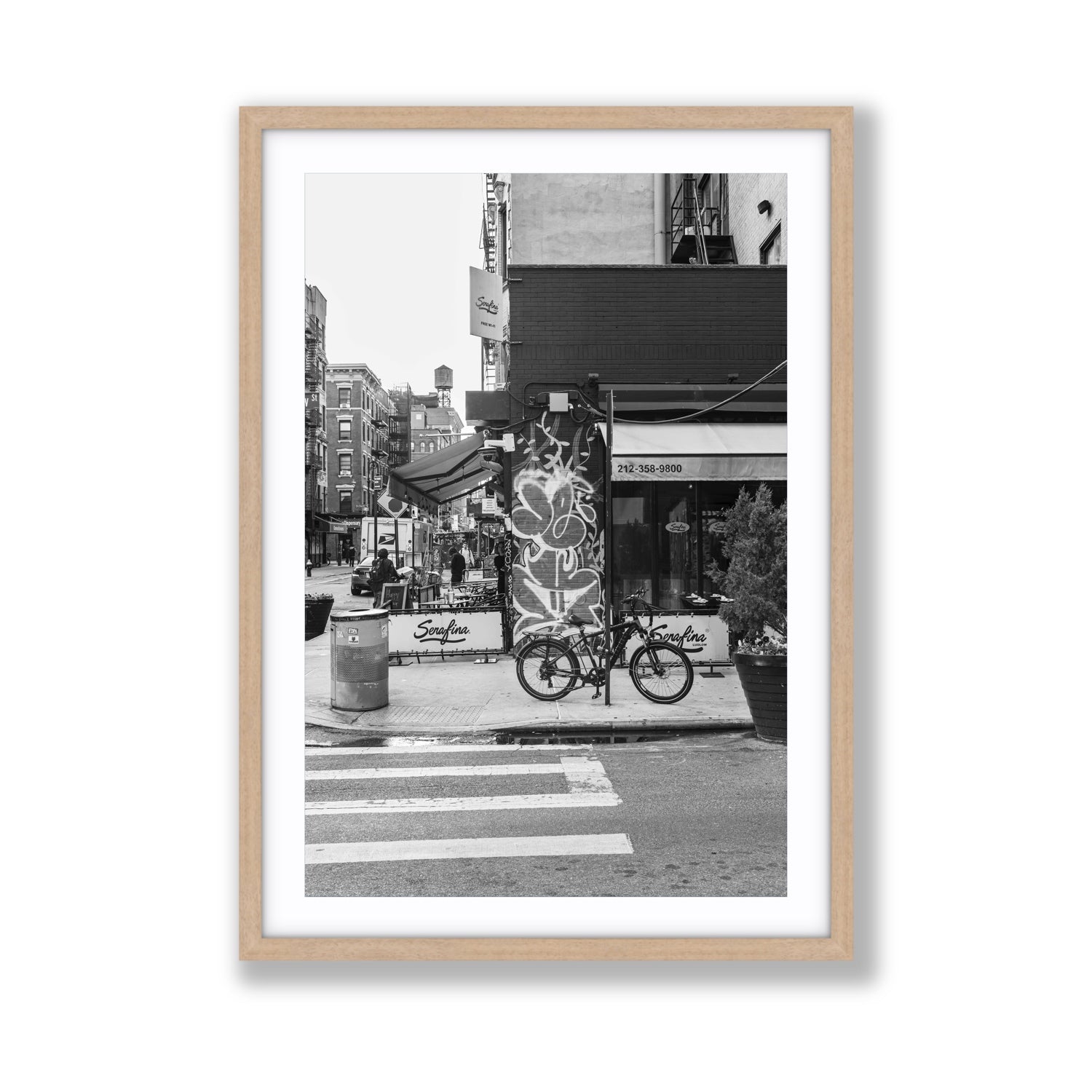 Cafe Canvas New York NYC Black & White wall art Giant fine art canvas in natural oak frame