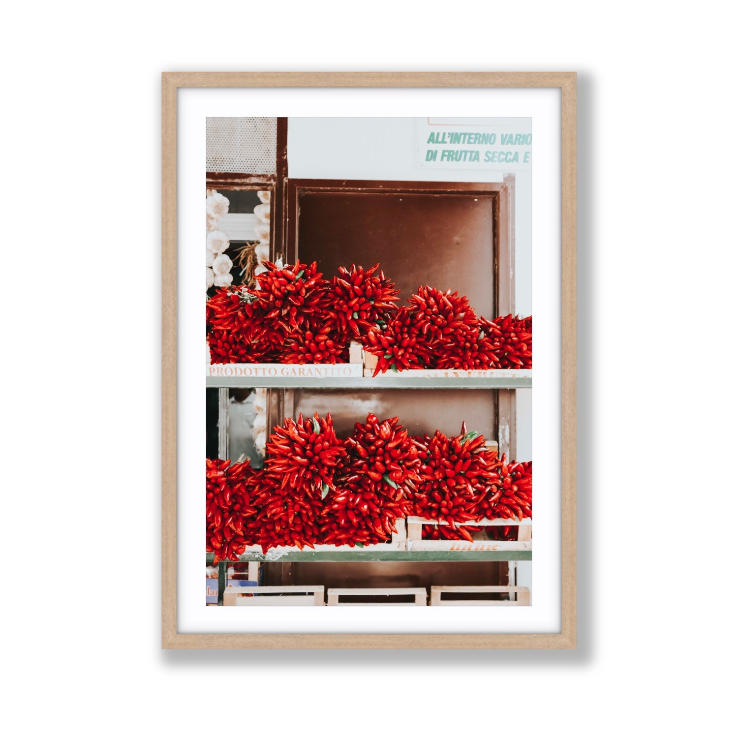 Hot Harvest Puglia Italian wall art Giant fine art print in natural oak frame with matboard