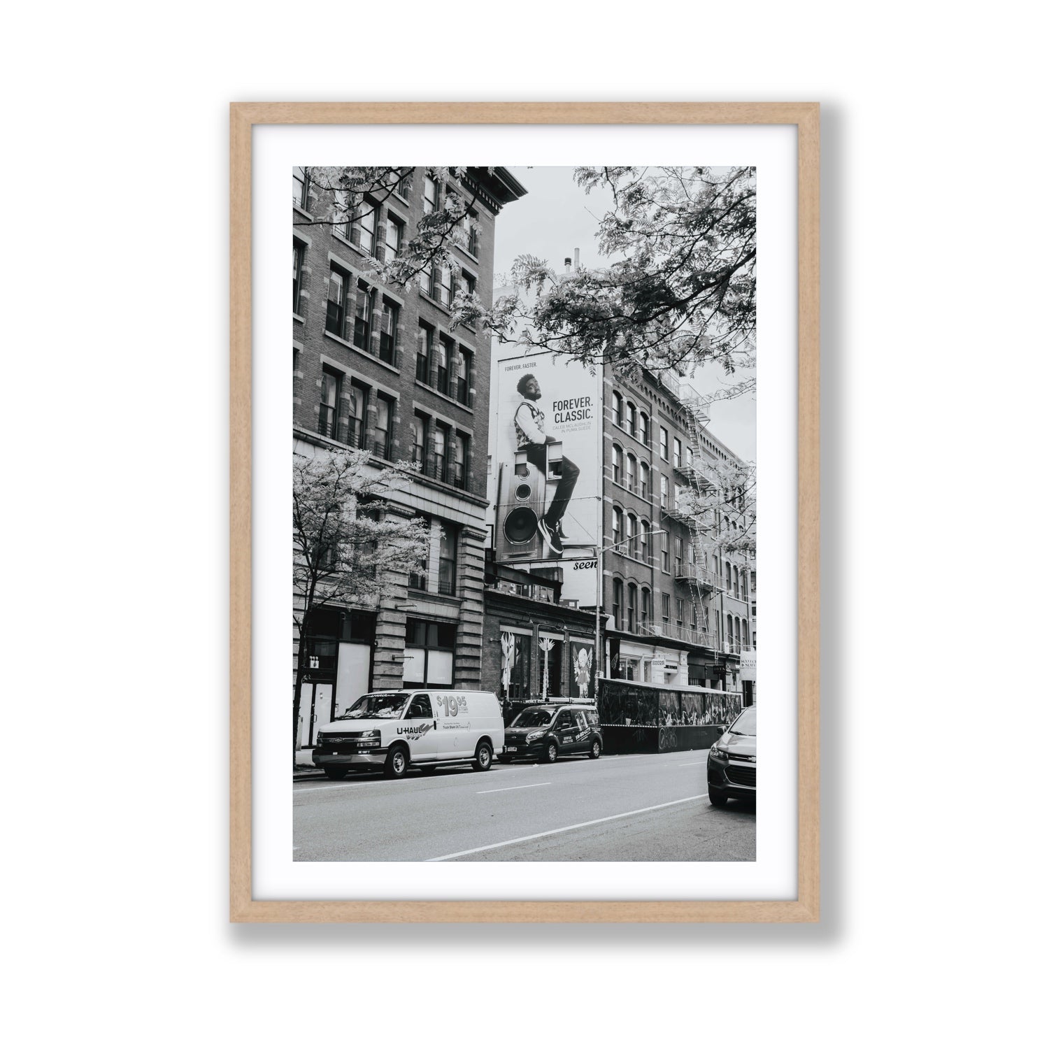 Forever Classic New York NYC Black & White wall art Giant fine art print in natural oak frame with matboard