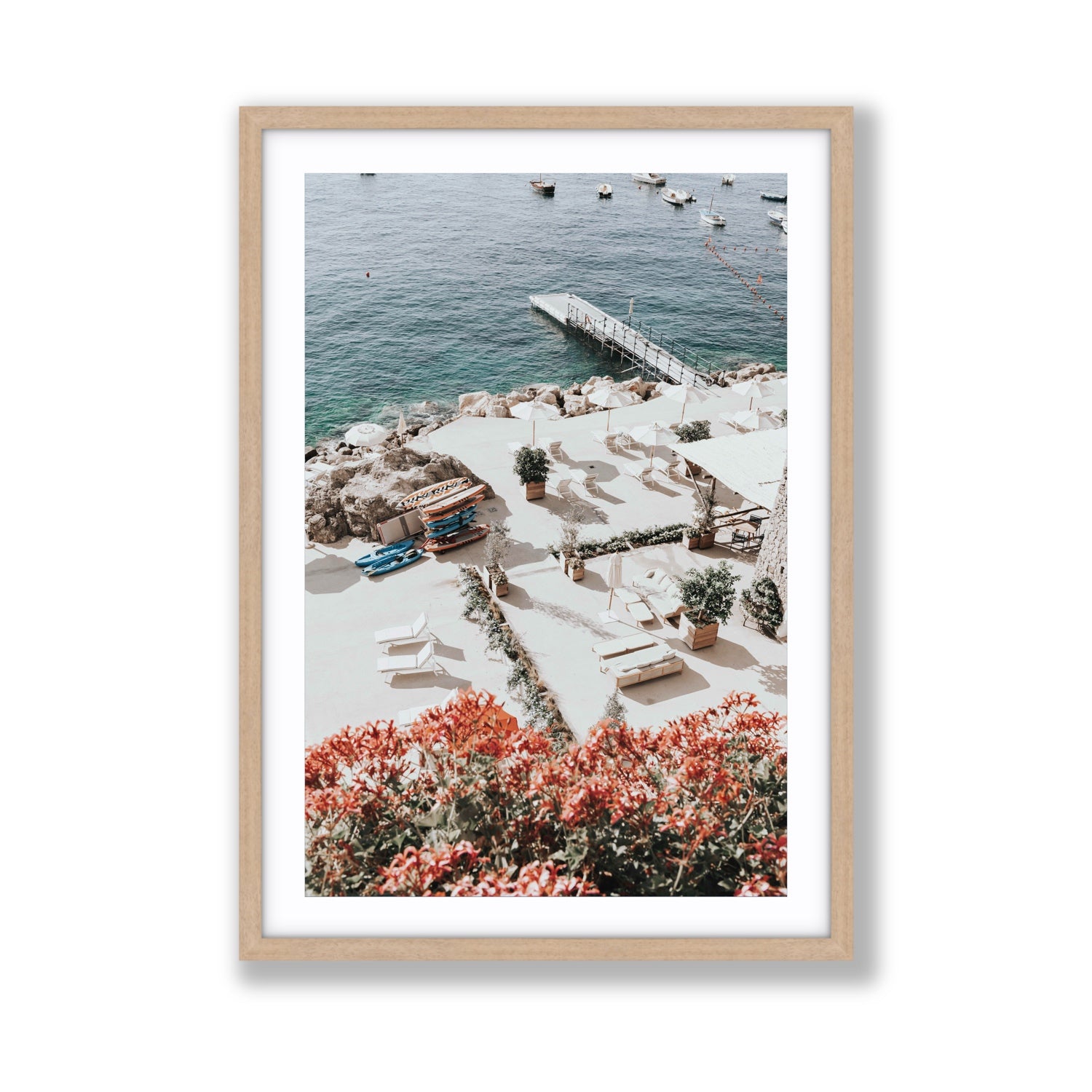 A Work of Art Amalfi coastal wall art Giant fine art print in natural oak frame with matboard