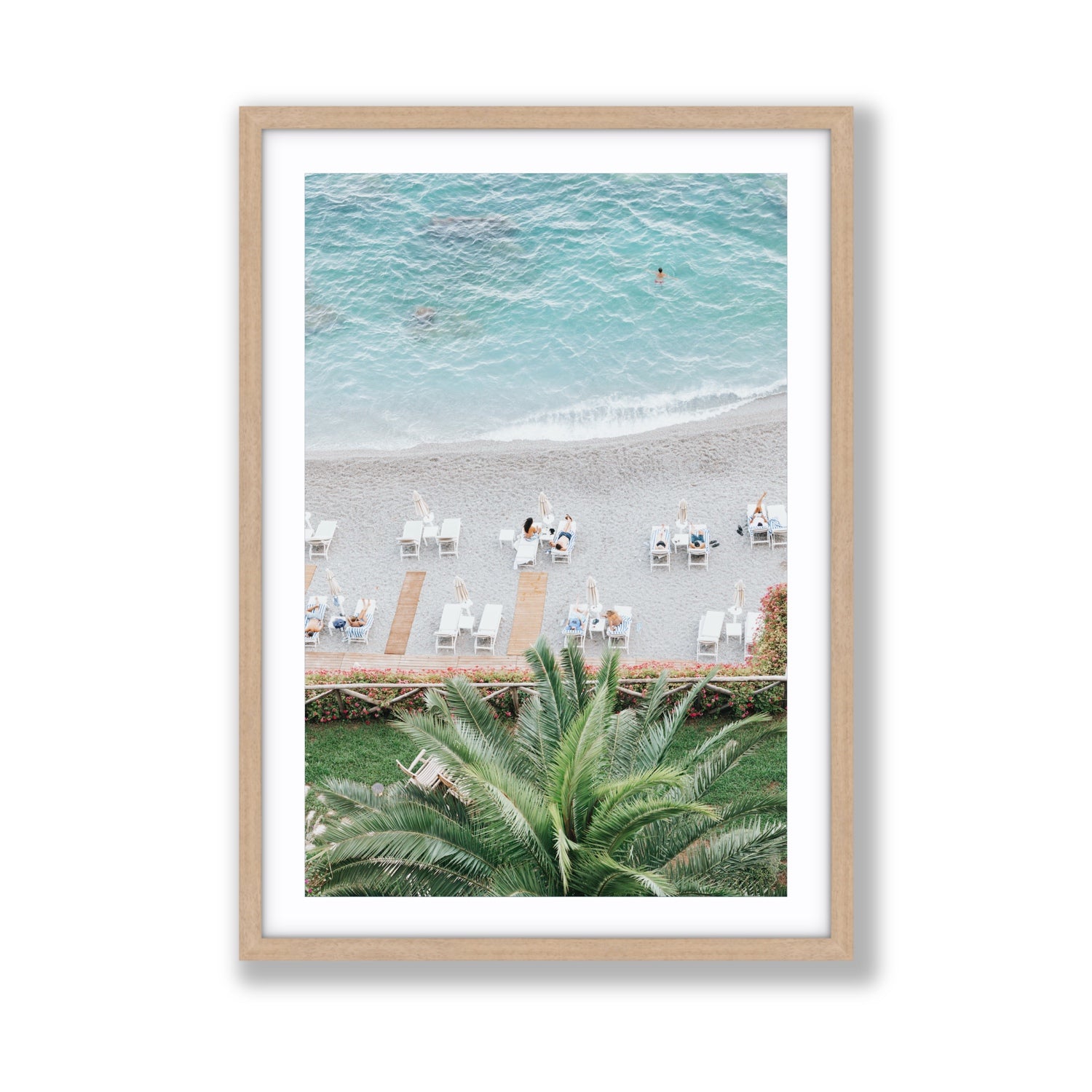 Paradiso Amalfi Mediterranean wall art Giant fine art print in natural oak frame with matboard
