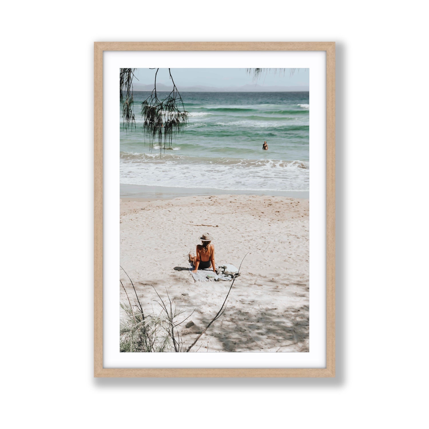 Take It Easy Byron Bay beach coastal decor wall art Giant fine art print in natural oak frame with matboard