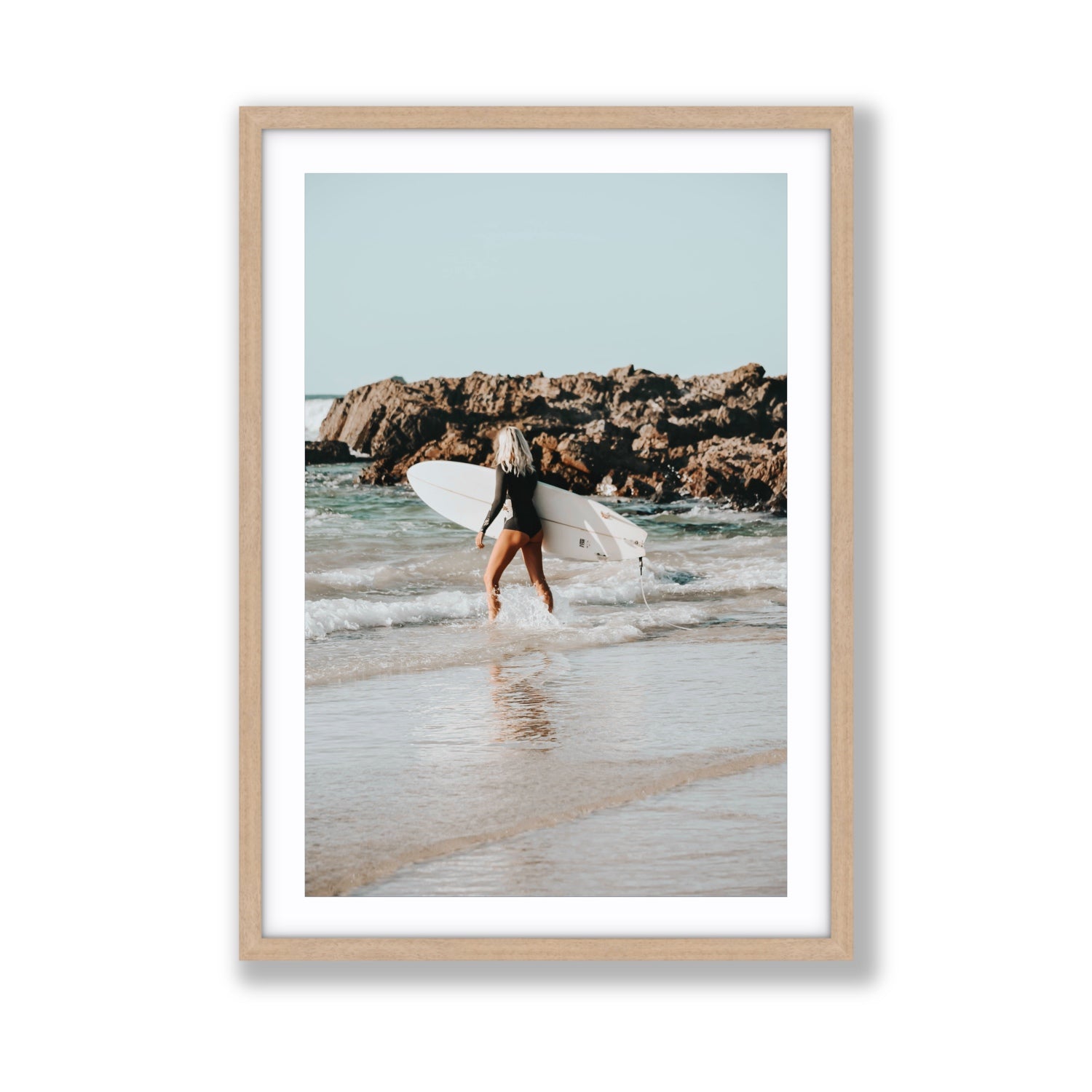 Bethany Byron Bay Surf coastal decor wall art Giant fine art print in natural oak frame with matboard
