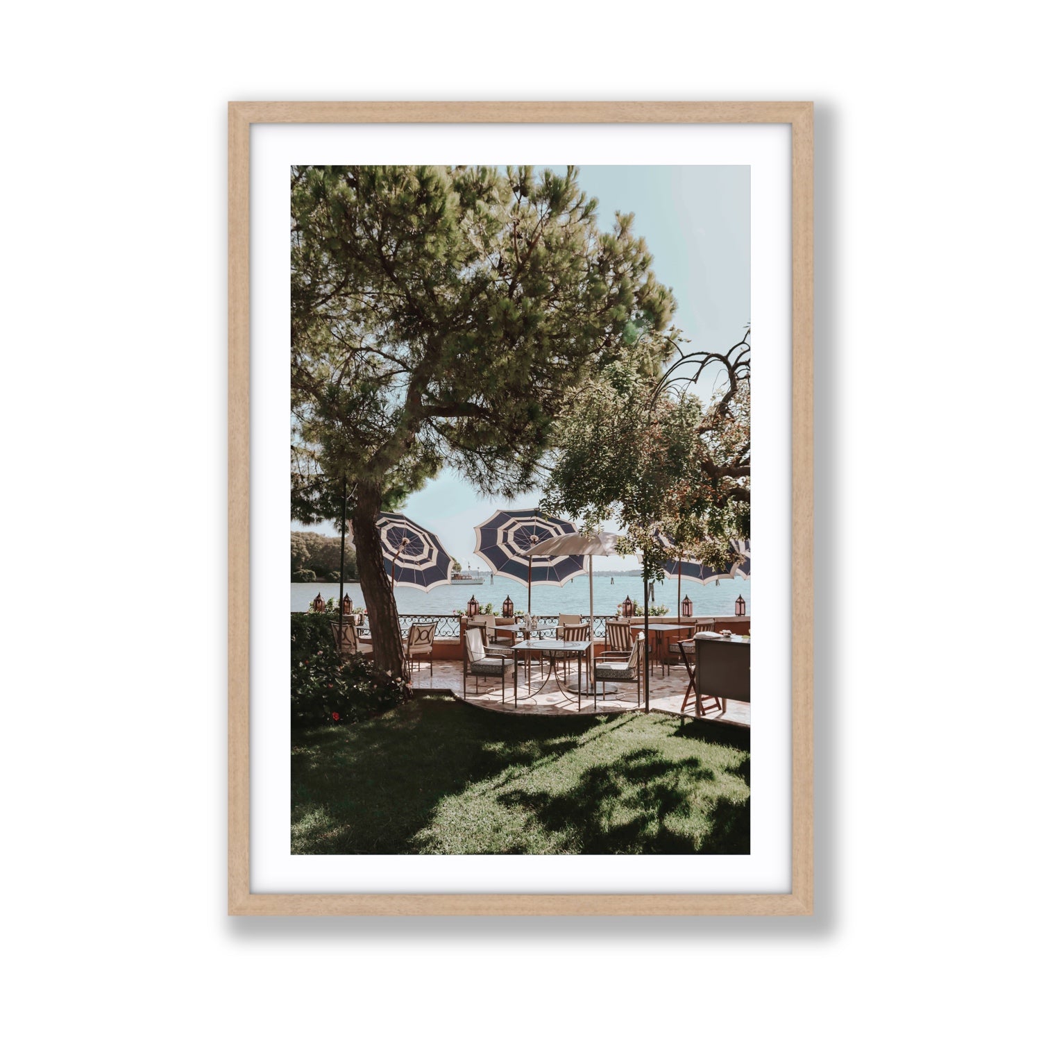 Tranquil Gardens Venice Italian wall art Giant fine art print in natural oak frame with matboard