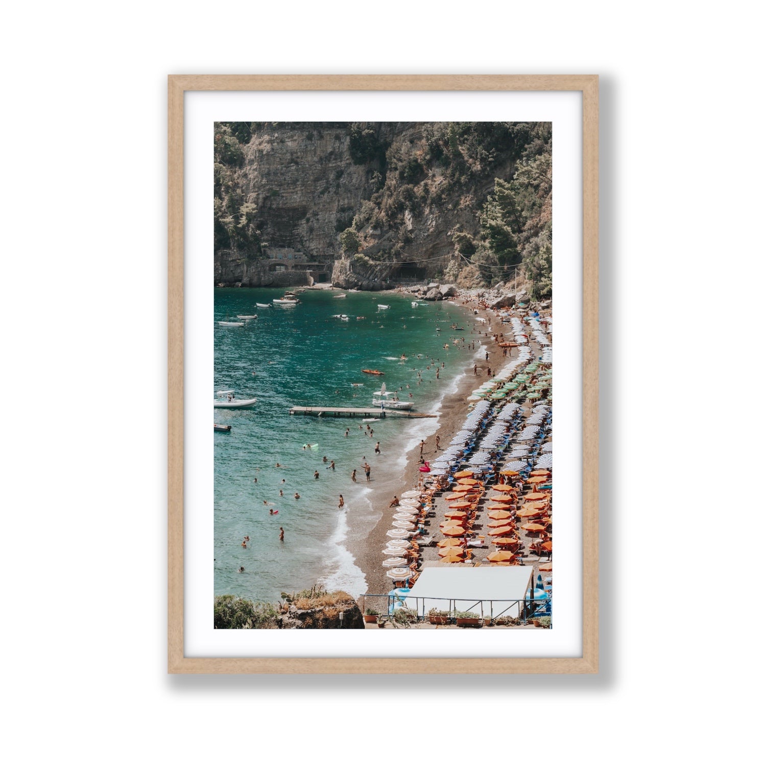Parasol Panorama fine art print, Positano, Italy, Giant, Natural Oak Frame · Matboard, Fine Art Print