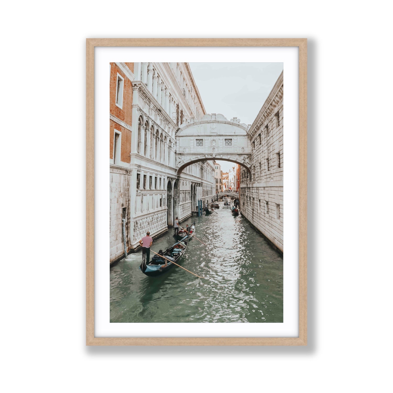 Bridge of Sighs Venice Gondola Italian wall art Giant fine art print in natural oak frame with matboard