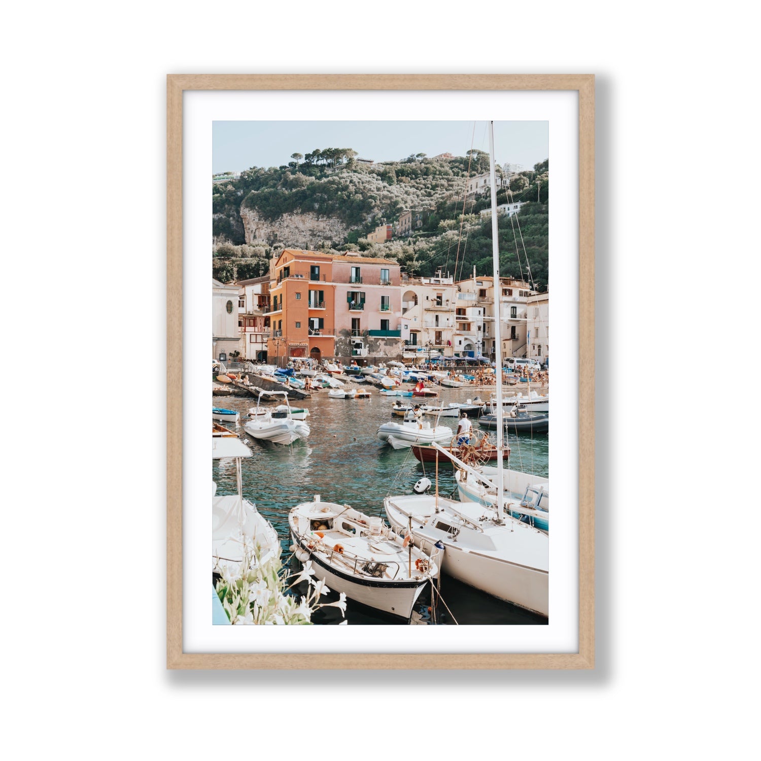 Marina Grande Sorrento coastal Italian wall art Giant fine art print in natural oak frame with matboard