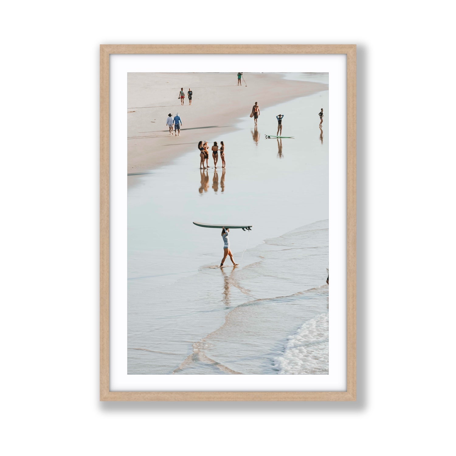 Bailey Byron Bay beach coastal decor wall art Giant fine art print in natural oak frame with matboard