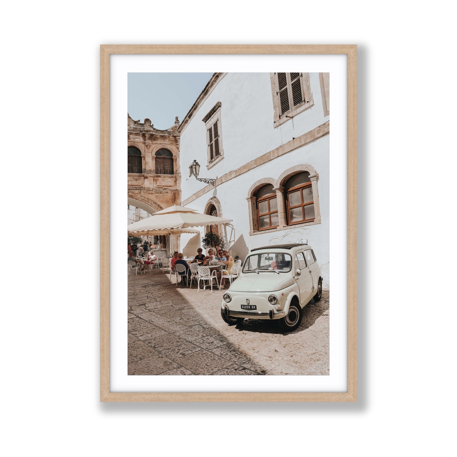Piazza di Ostuni Puglia Italian wall art Giant fine art print in natural oak frame with matboard