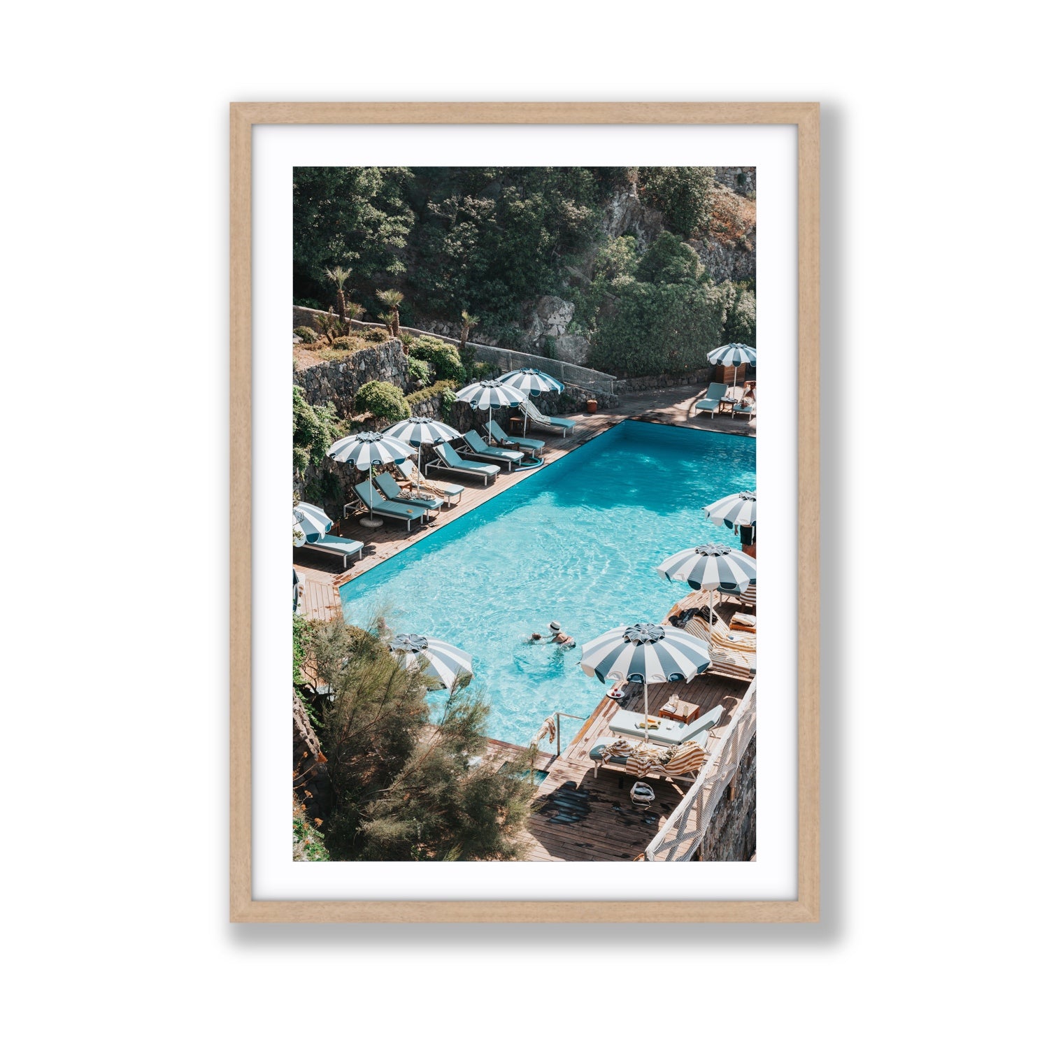 Poolside Paradise fine art print, Ischia, Italy, Giant, Natural Oak Frame · Matboard, Fine Art Print