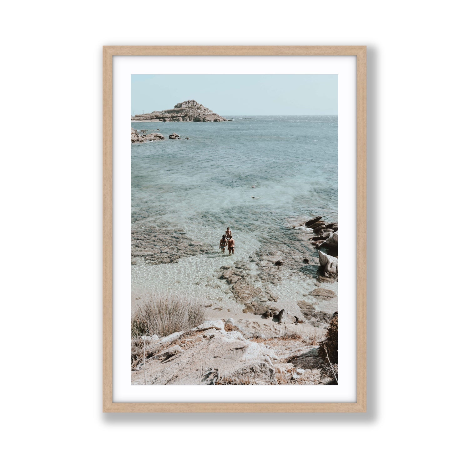 Island Life Mykonos coastal Greek island wall art Giant fine art print in natural oak frame with matboard