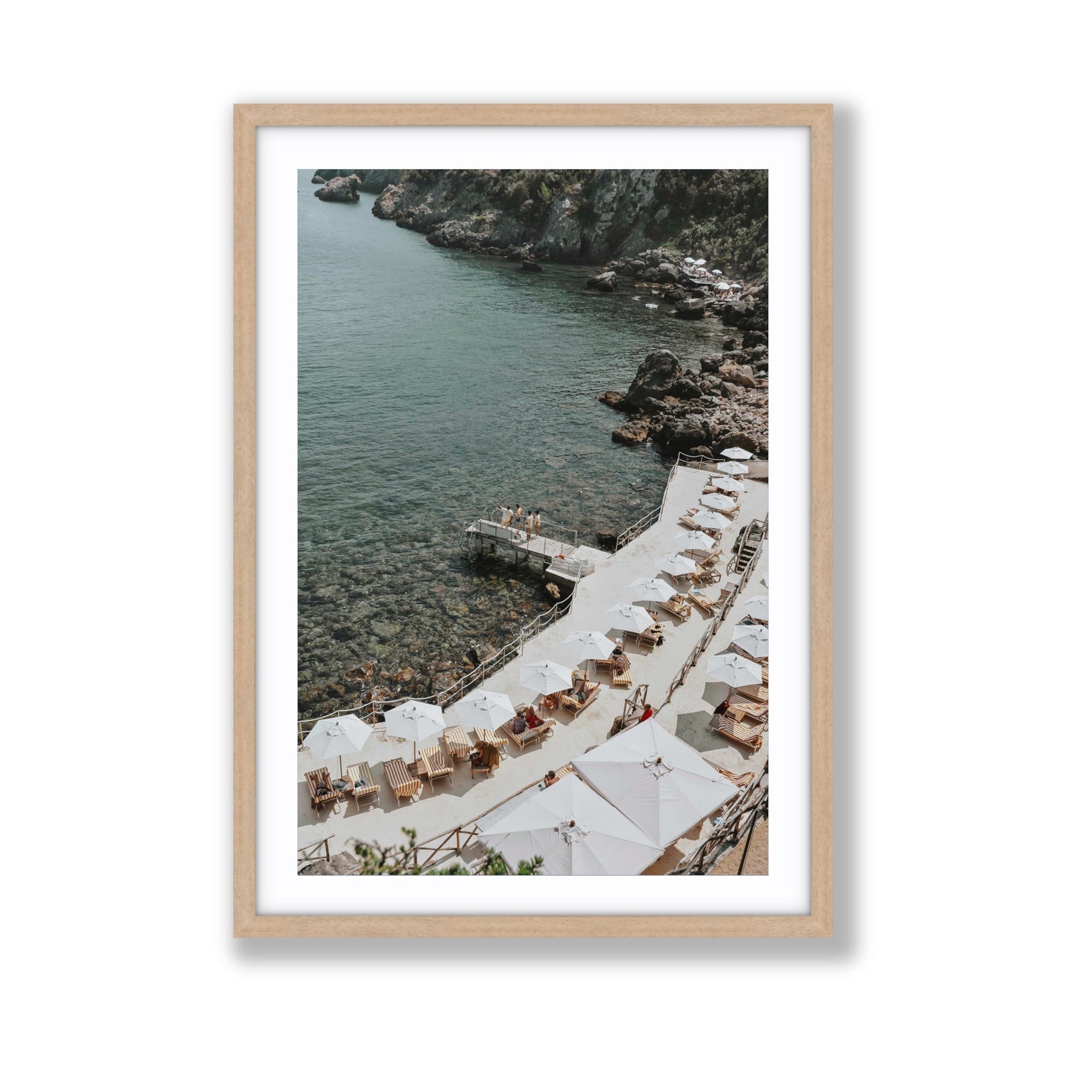 Pier Perspectives Tuscany coastal Italian wall art Giant fine art print in natural oak frame with matboard
