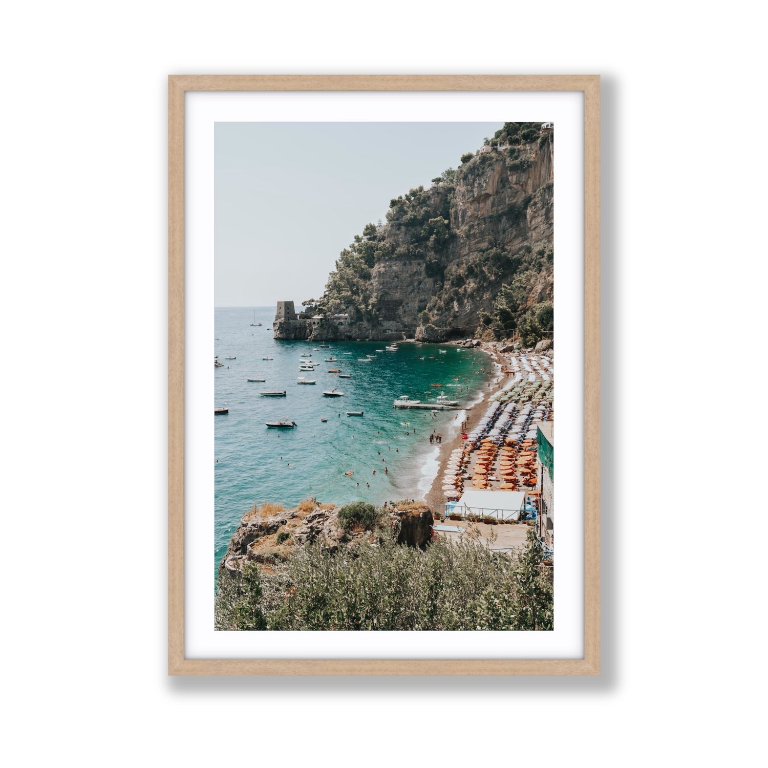 Baia dei Sogni fine art print, Positano, Italy, Giant, Natural Oak Frame · Matboard, Fine Art Print