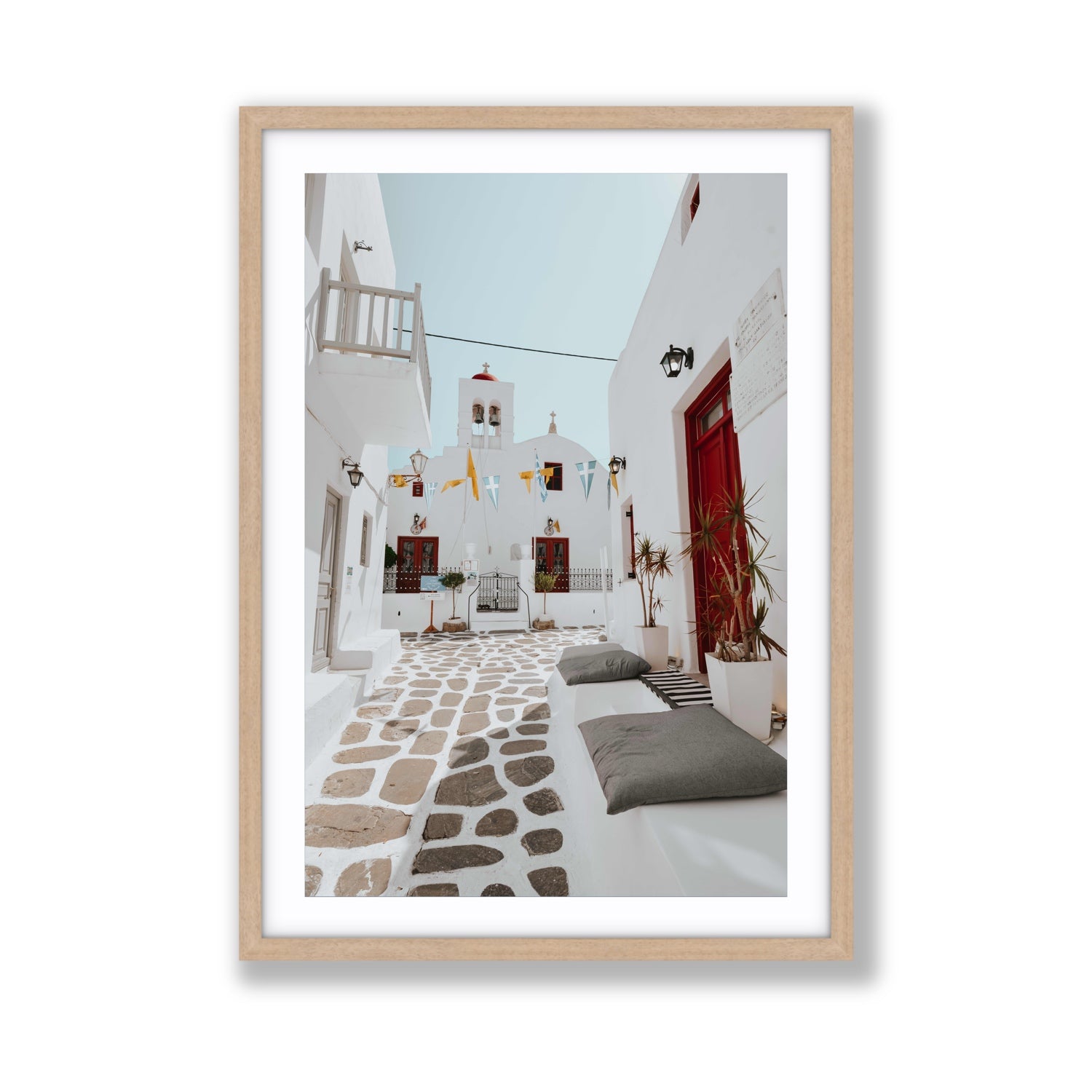 Cycladic Charm fine art print, Mykonos, Greece, Giant, Natural Oak Frame · Matboard, Fine Art Print