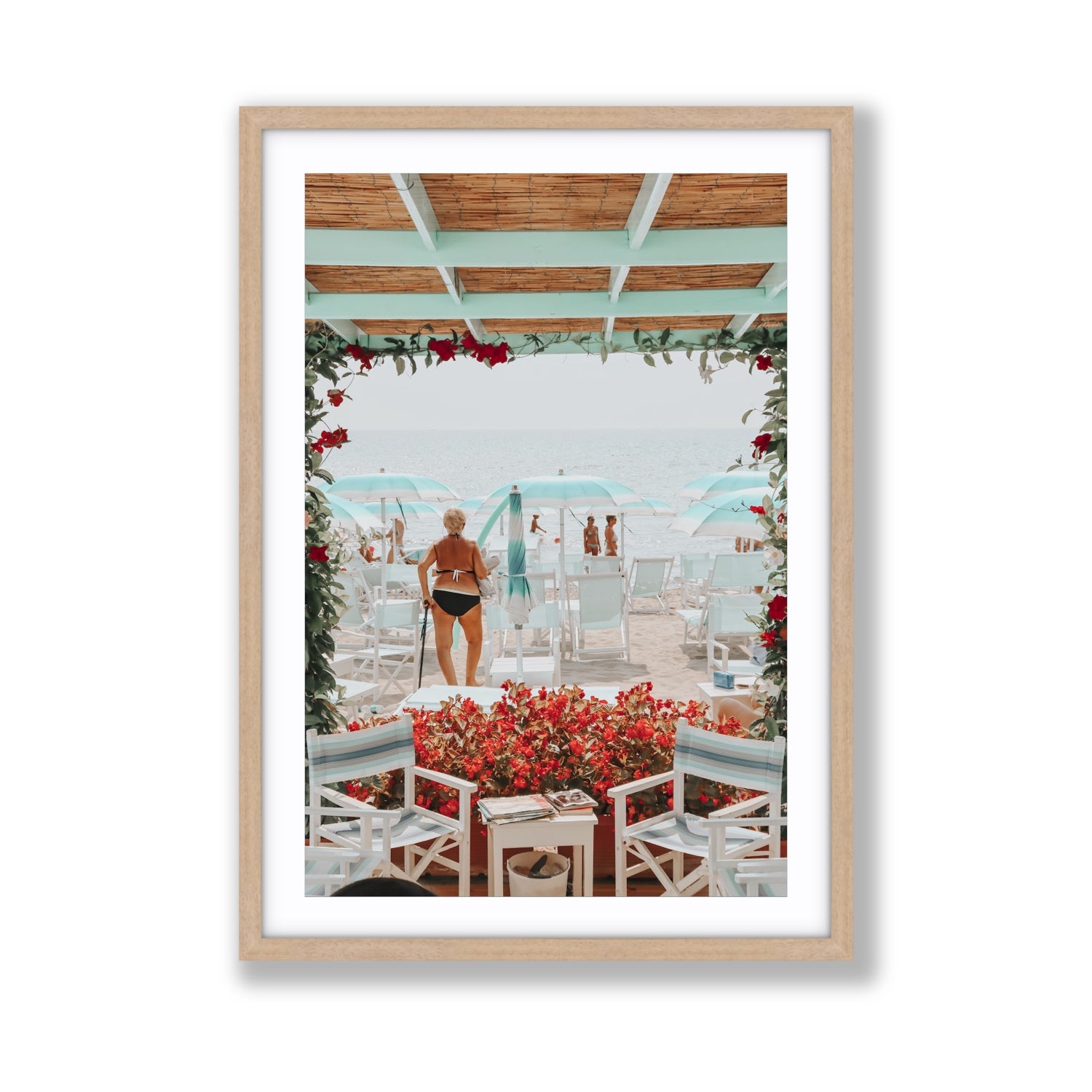 Nonna's Italian Escape Alassio Italian wall art Giant fine art print in natural oak frame with matboard